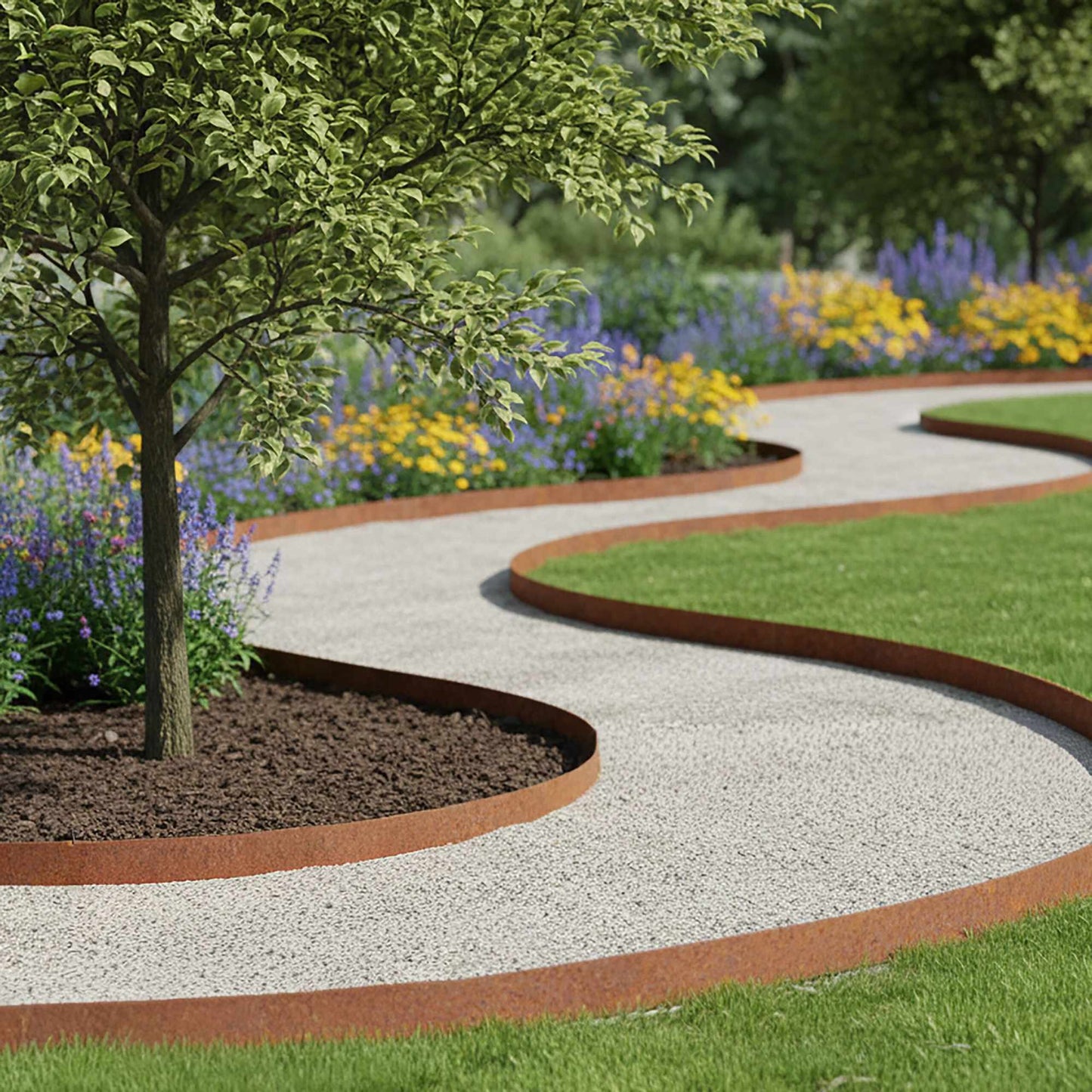 Steel Garden Edging, Rust Finish, Flexible Lawn Border