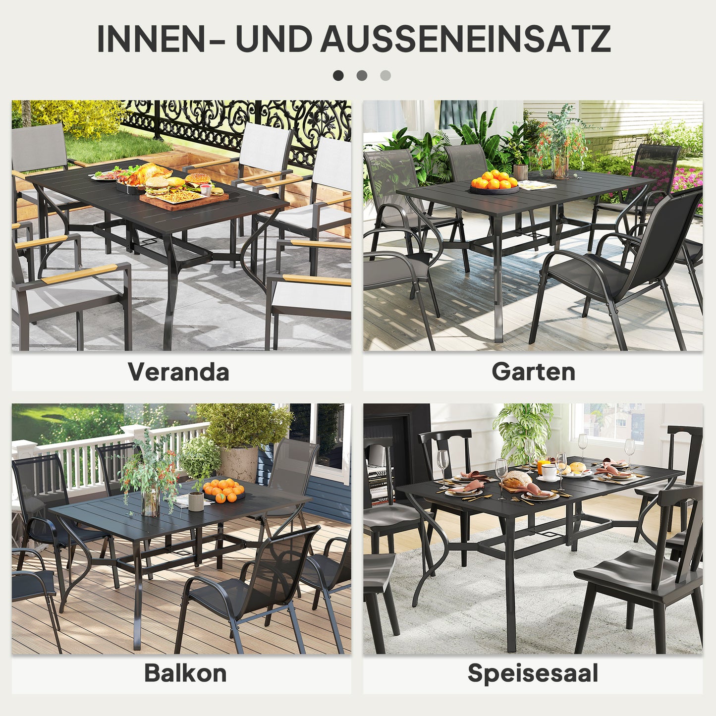 Outdoor dining table in steel - 150x90cm, weatherproof, black