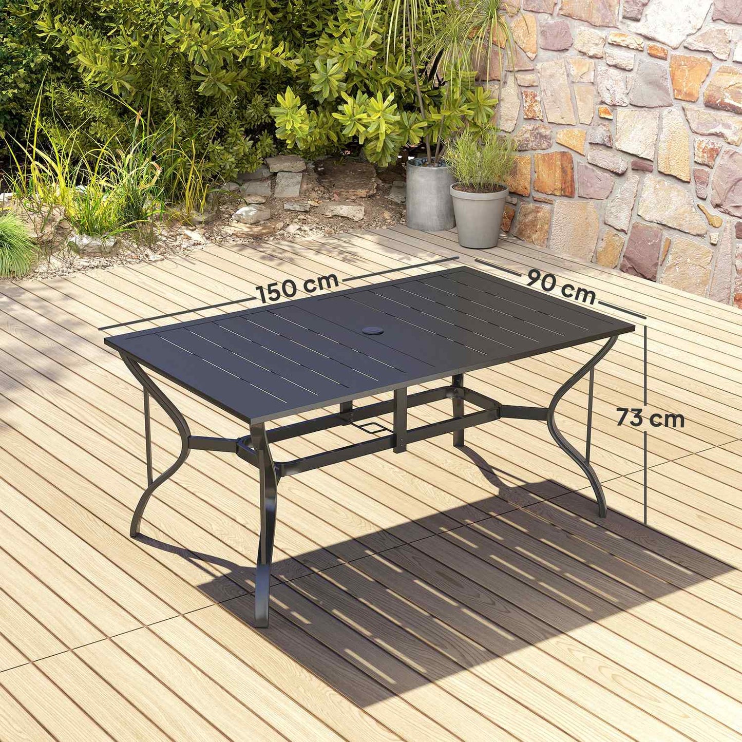 Outdoor dining table in steel - 150x90cm, weatherproof, black