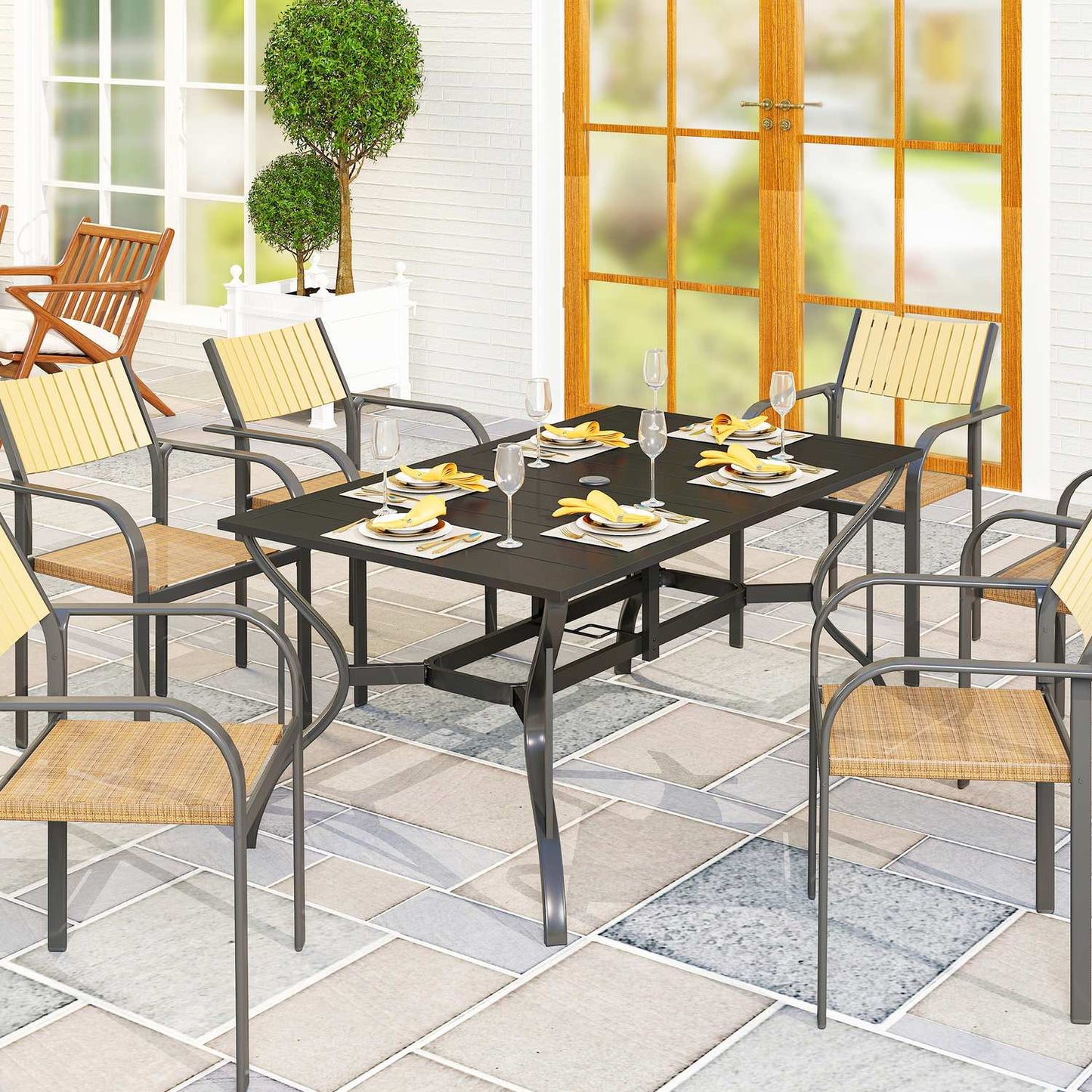 Outdoor dining table in steel - 150x90cm, weatherproof, black