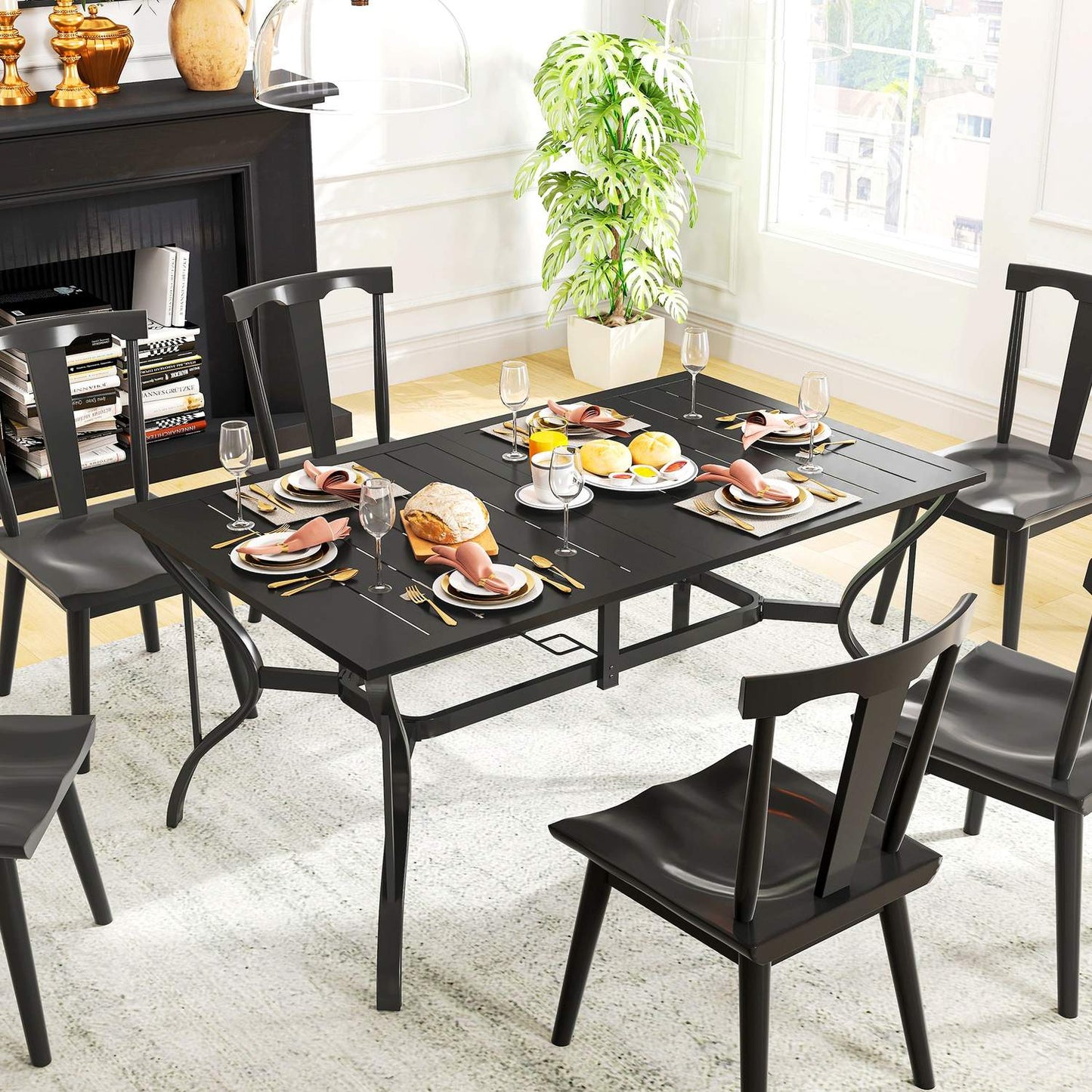 Outdoor dining table in steel - 150x90cm, weatherproof, black