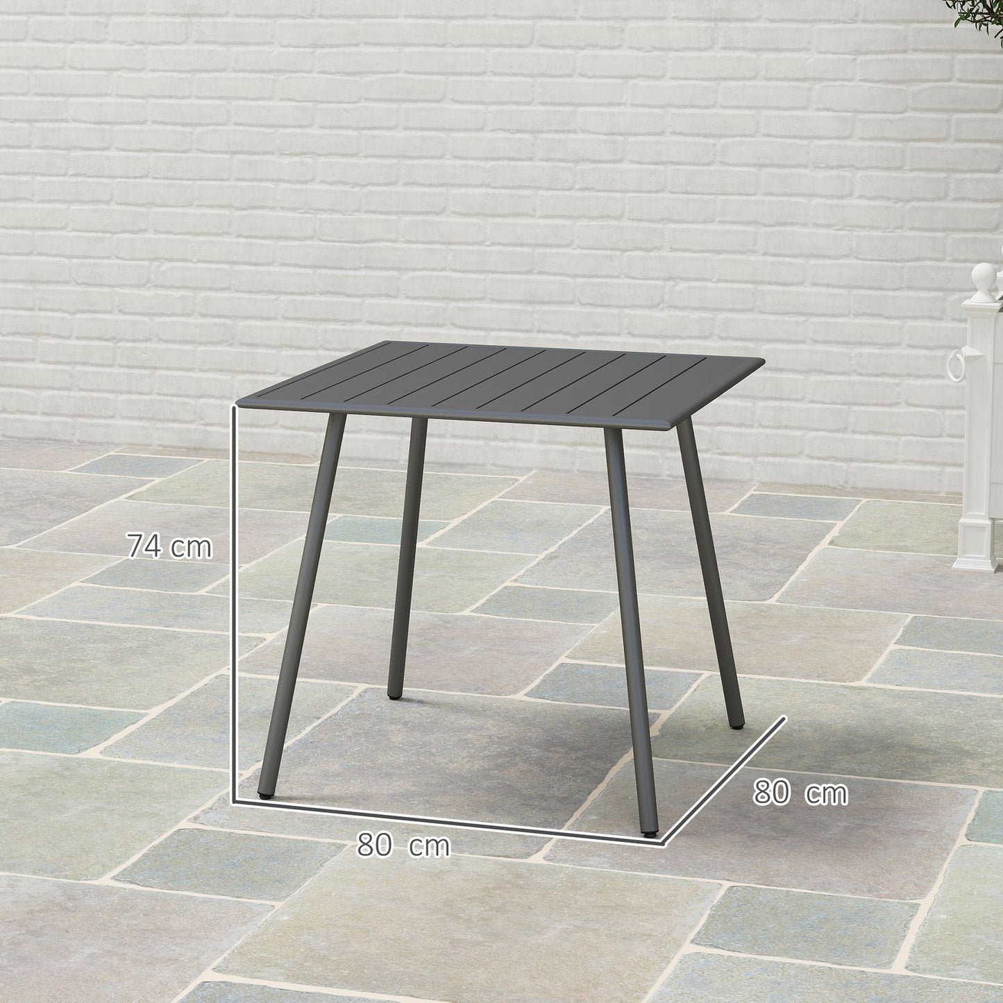 Garden table in steel, 80x80 cm, weatherproof outdoor seating