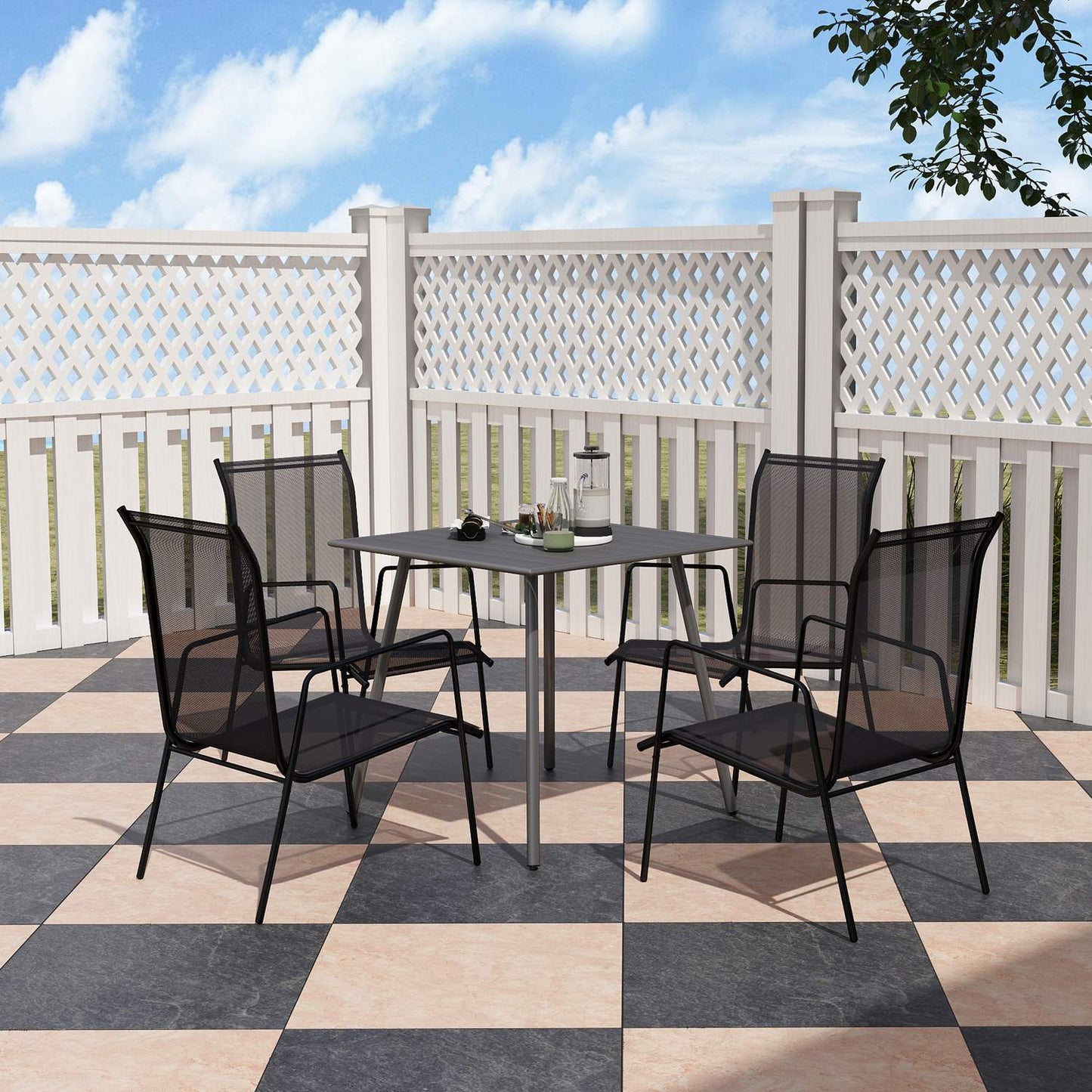 Garden table in steel, 80x80 cm, weatherproof outdoor seating