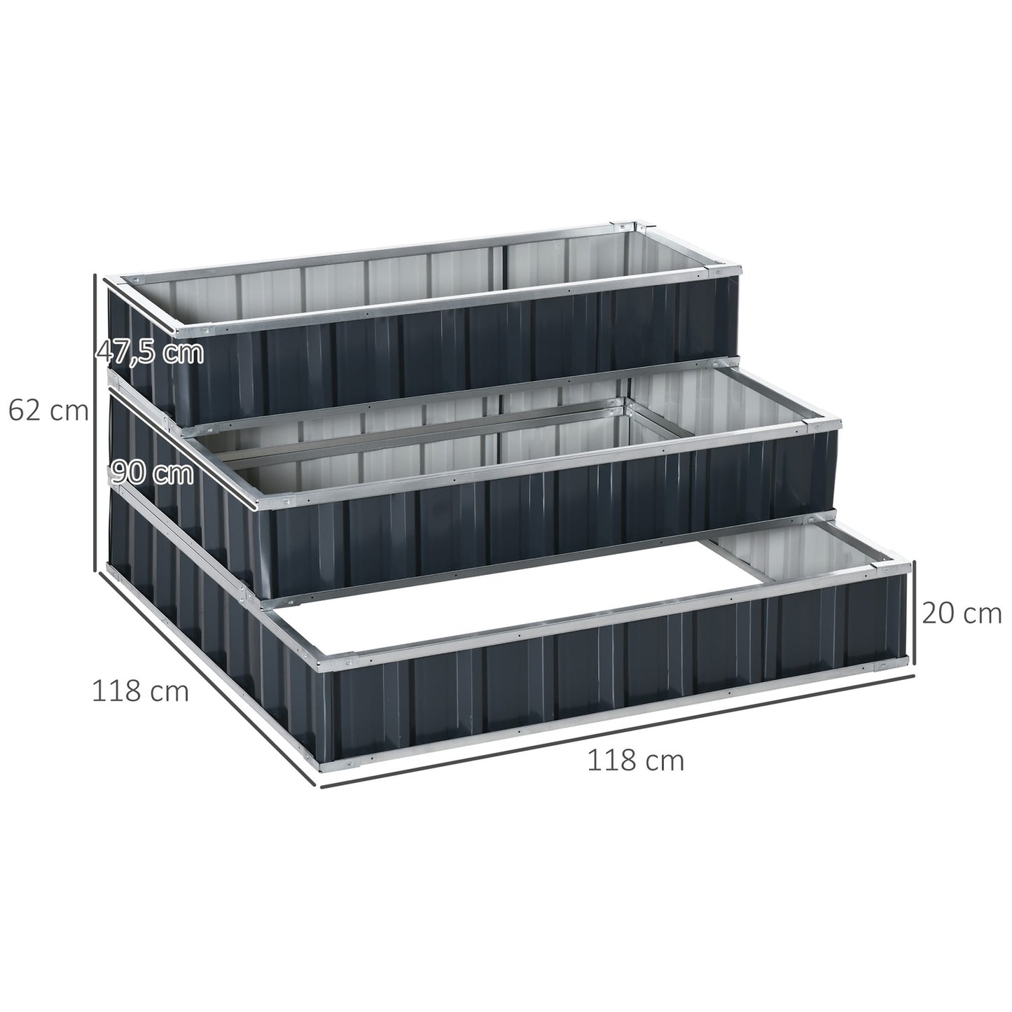 Steel 3-Tier Raised Garden Bed, T-Signs and Gloves, Dark Grey