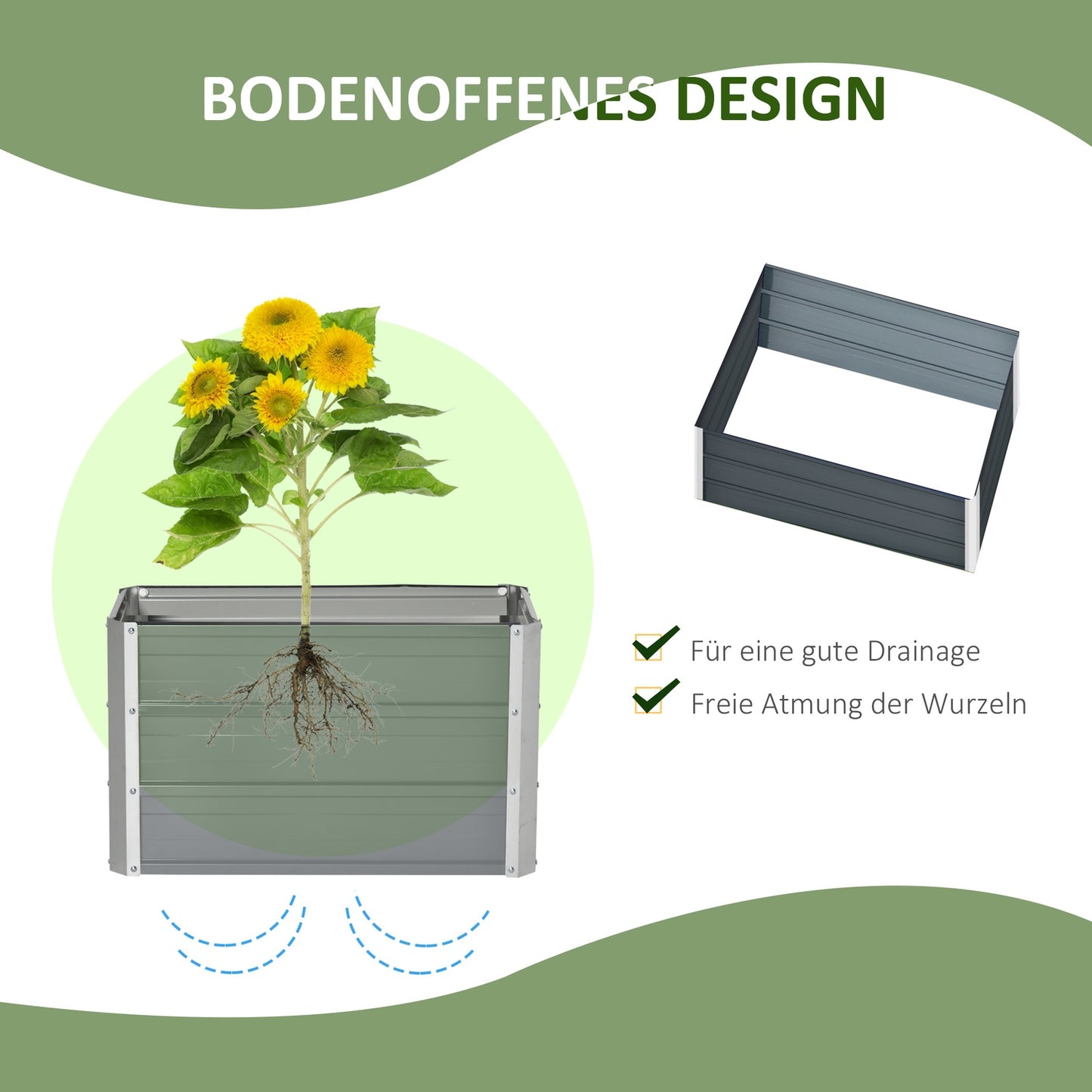 Steel raised garden pot with gloves, dark grey
