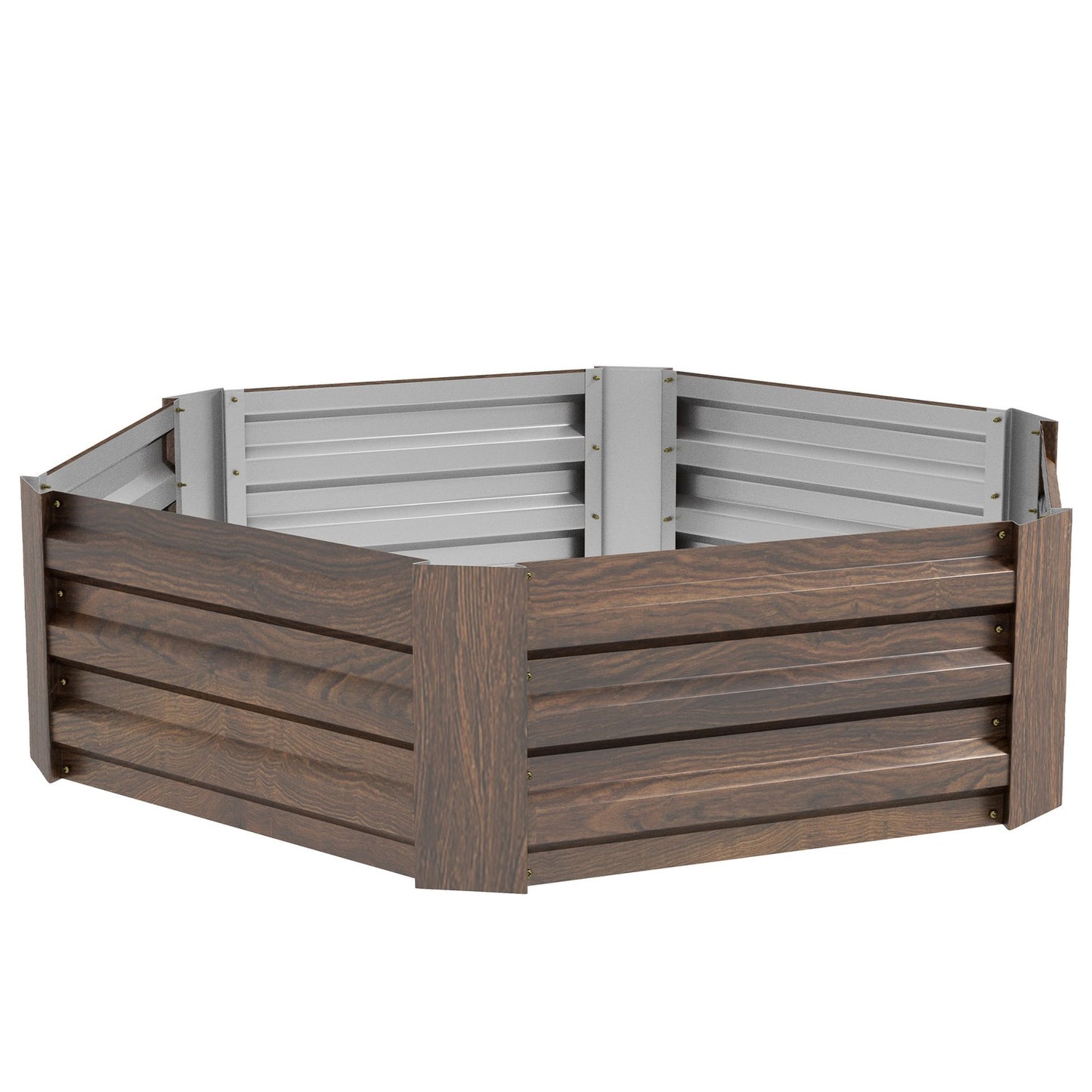 Hexagonal raised garden bed, wood effect, dark brown