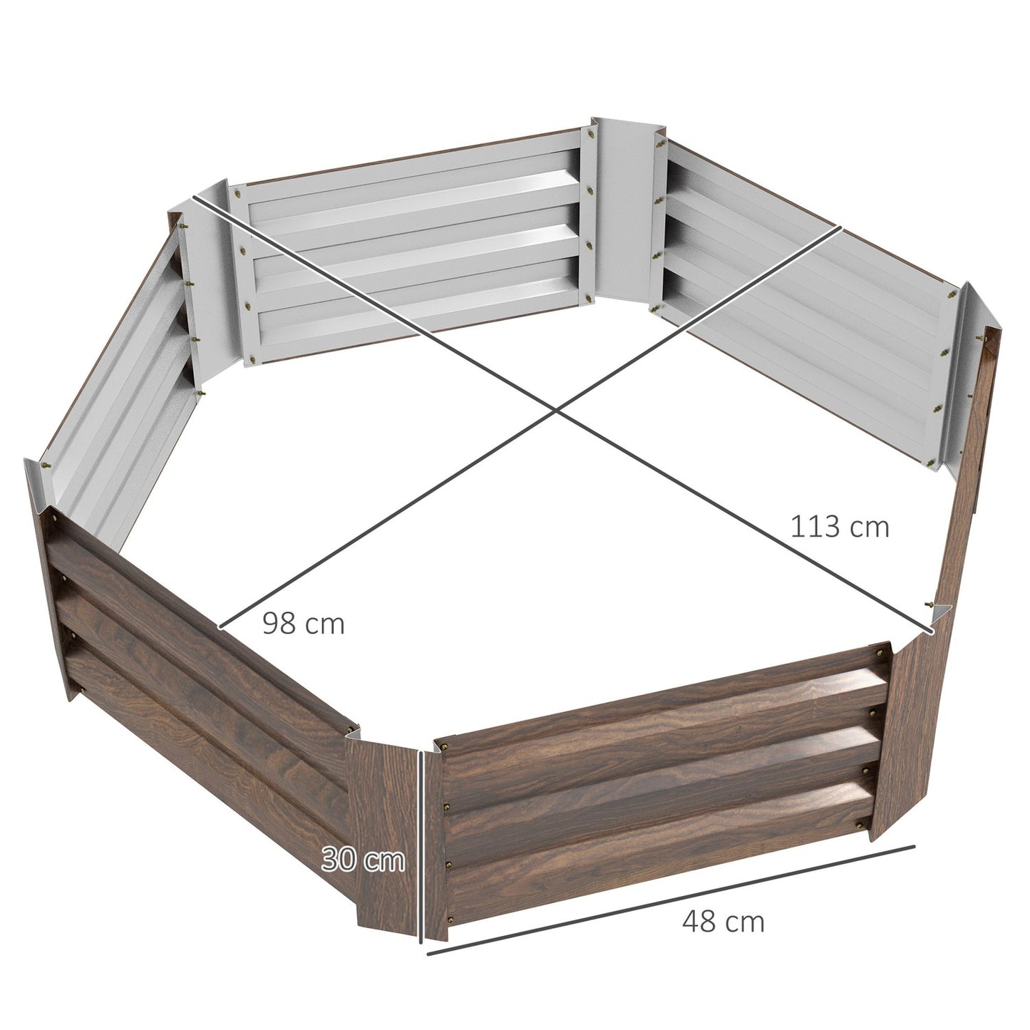 Hexagonal raised garden bed, wood effect, dark brown