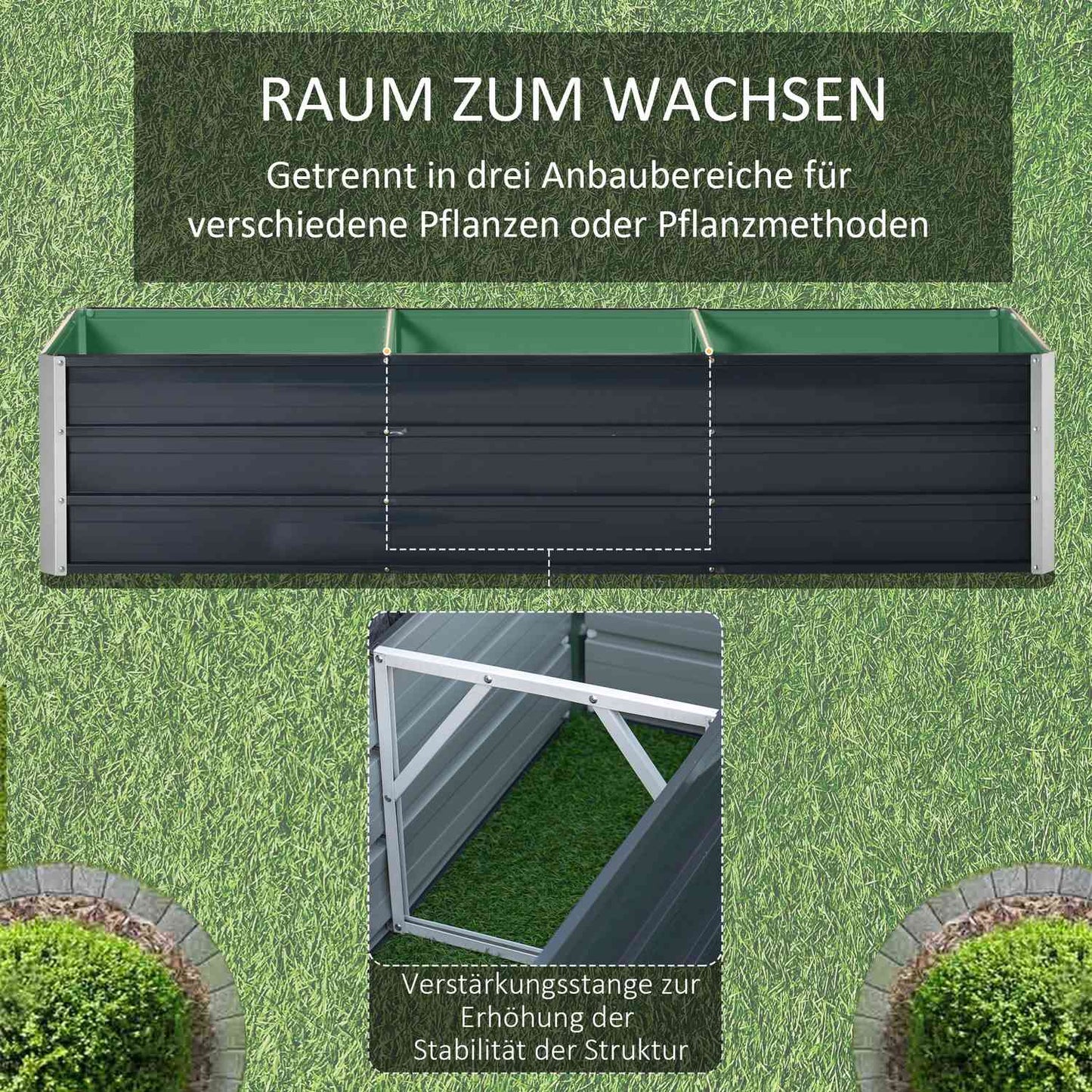 Steel XXL Raised Garden Bed Planter Box, 183x47x40 cm