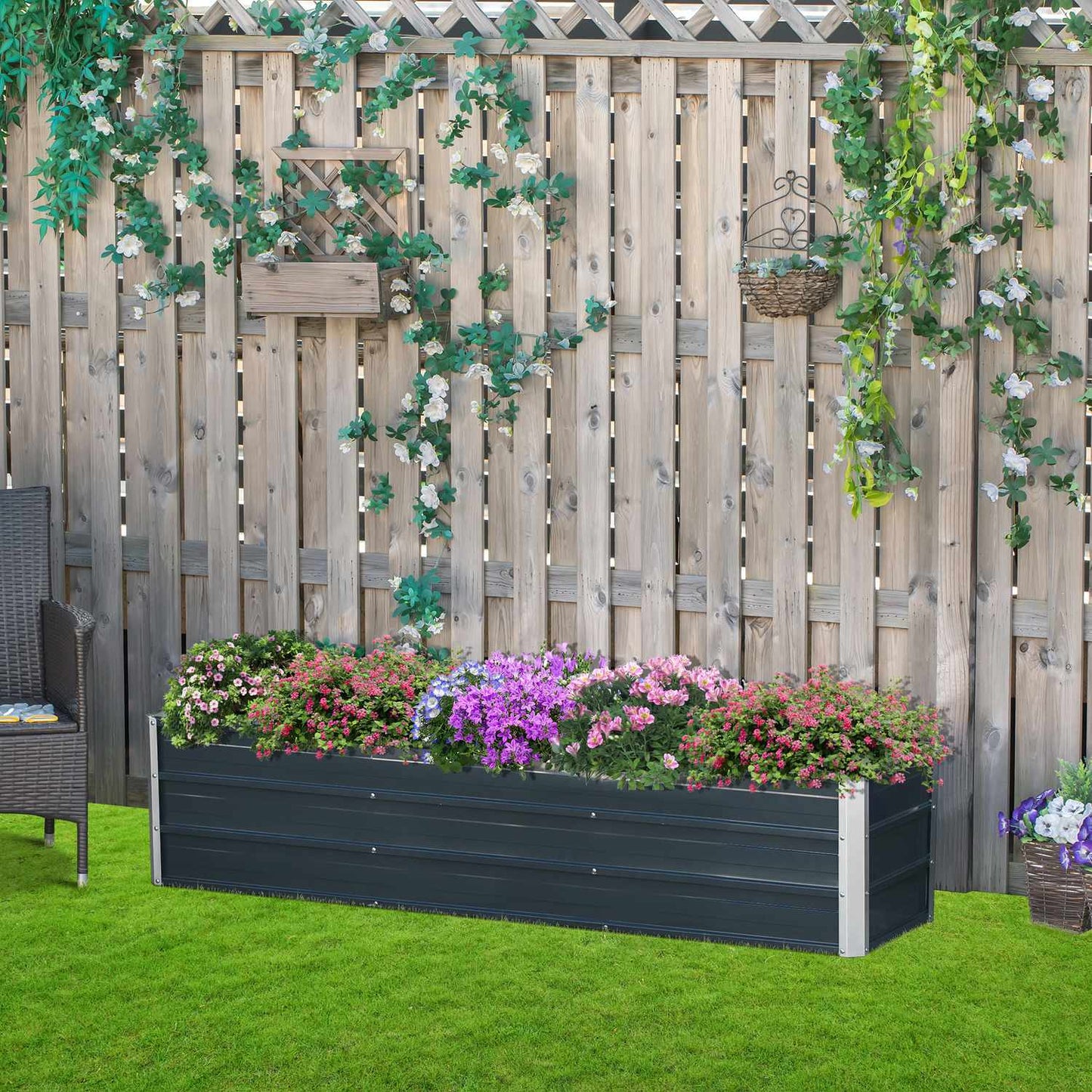 Steel XXL Raised Garden Bed Planter Box, 183x47x40 cm