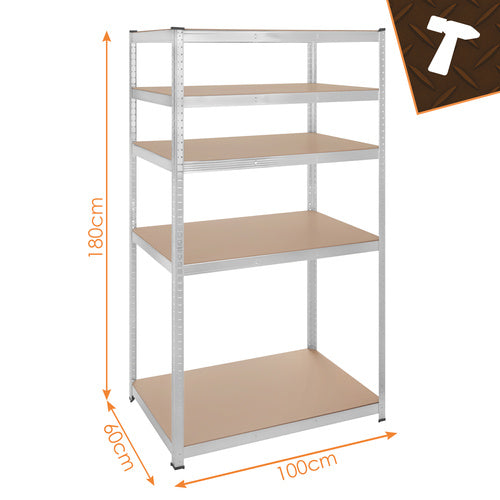 Steel Storage Rack, 5 Shelves, 180x100x60 cm, 1 Ton Capacity
