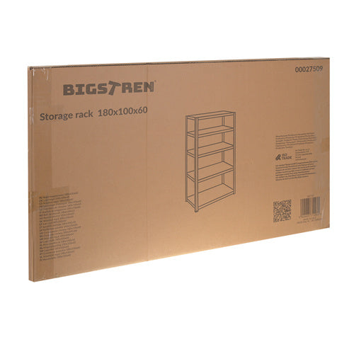 Steel Storage Rack, 5 Shelves, 180x100x60 cm, 1 Ton Capacity