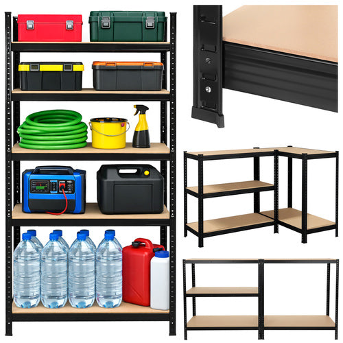 Steel Storage Rack, 5 Shelves, 180x90x40 cm, Black