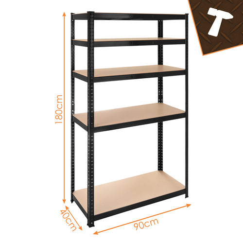 Steel Storage Rack, 5 Shelves, 180x90x40 cm, Black