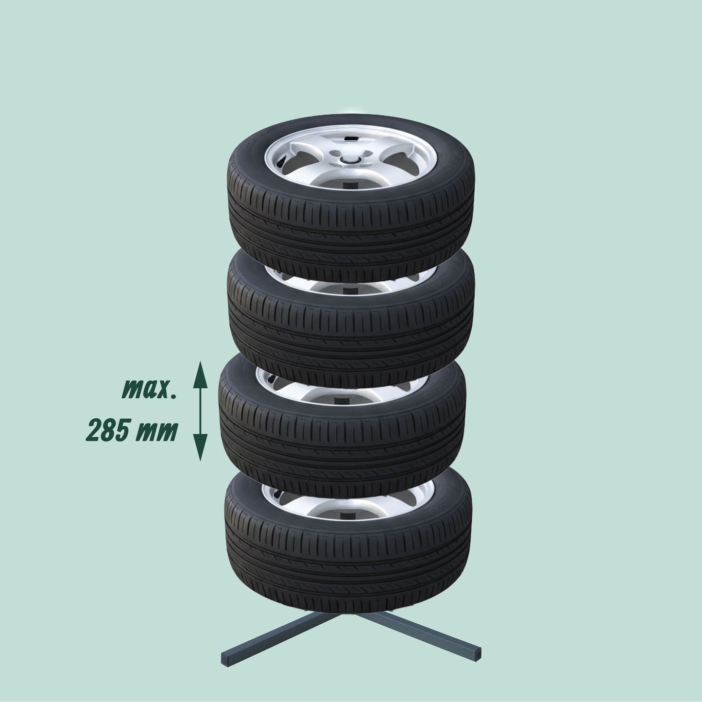 Steel Tyre Rack for 4 Tyres, 285mm Width, 120kg Load