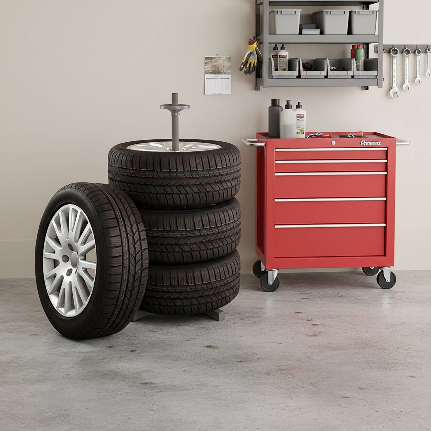 Steel Tyre Rack for 4 Tyres, 285mm Width, 120kg Load