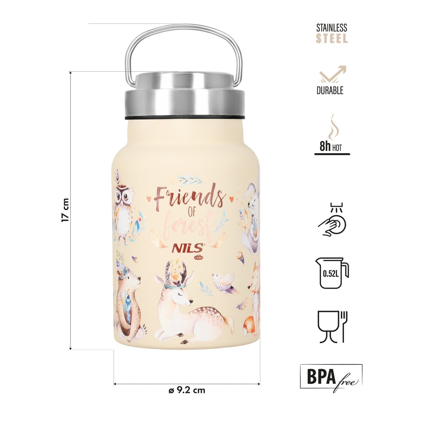 Steel Water Bottle, 520ml, Forest Green