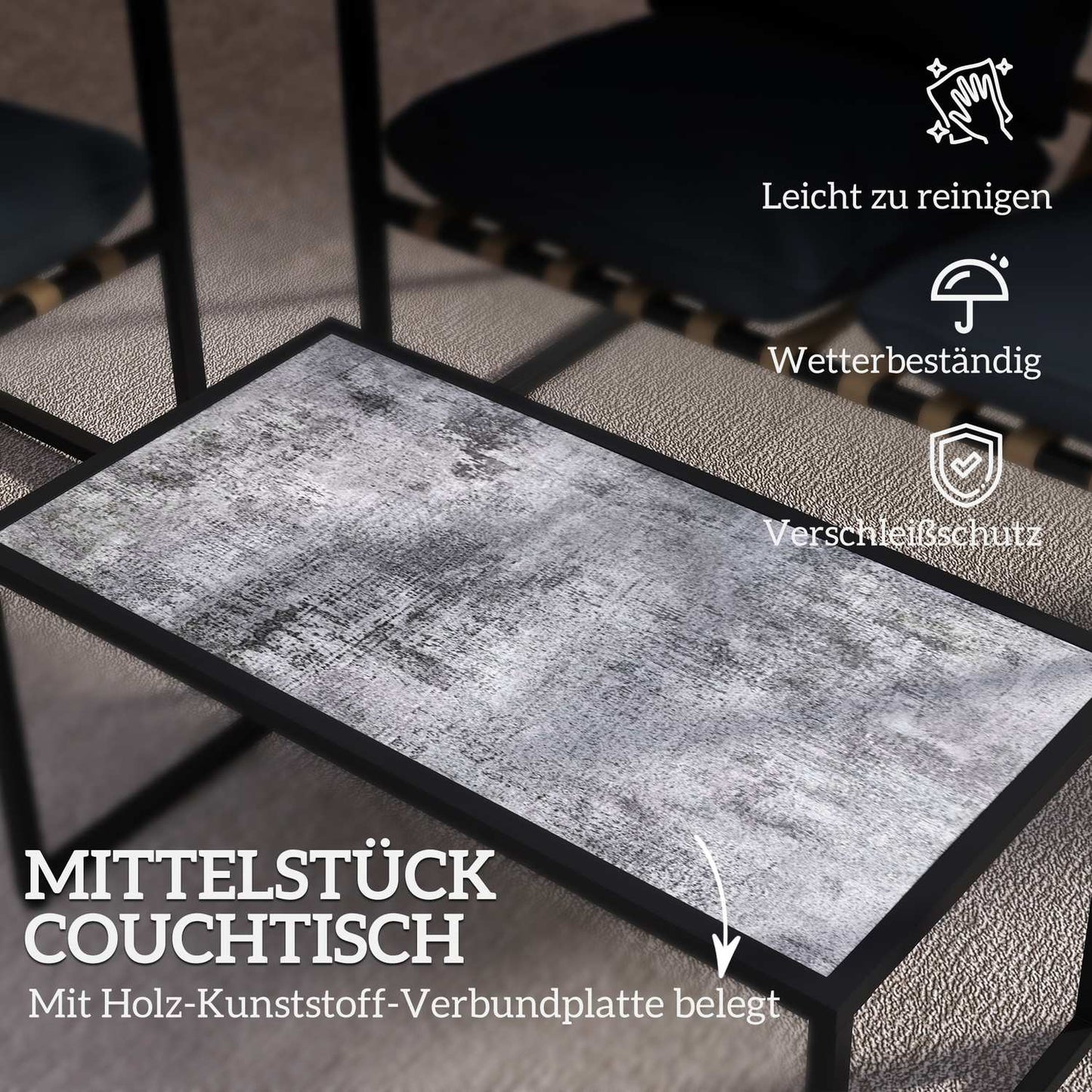 Garden furniture in steel for 4, weatherproof, gray