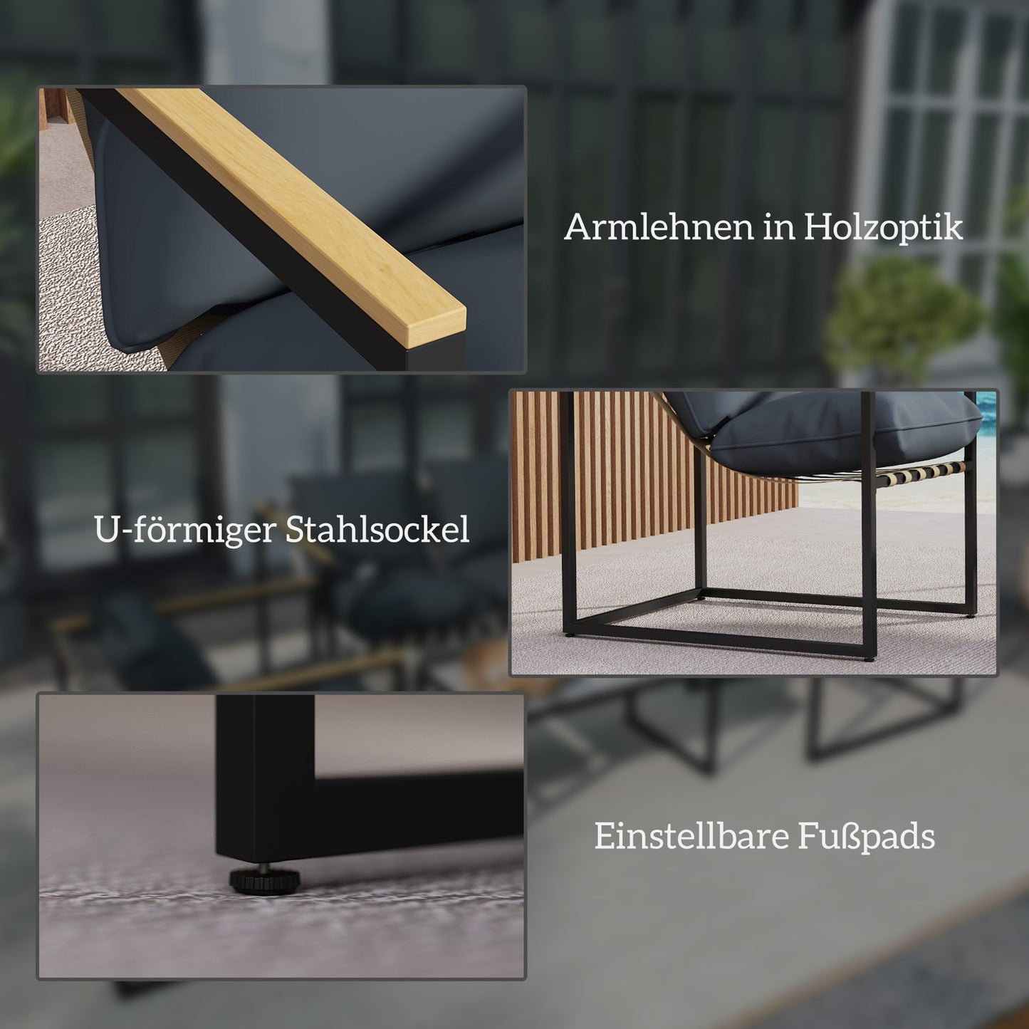 Garden furniture in steel for 4, weatherproof, gray