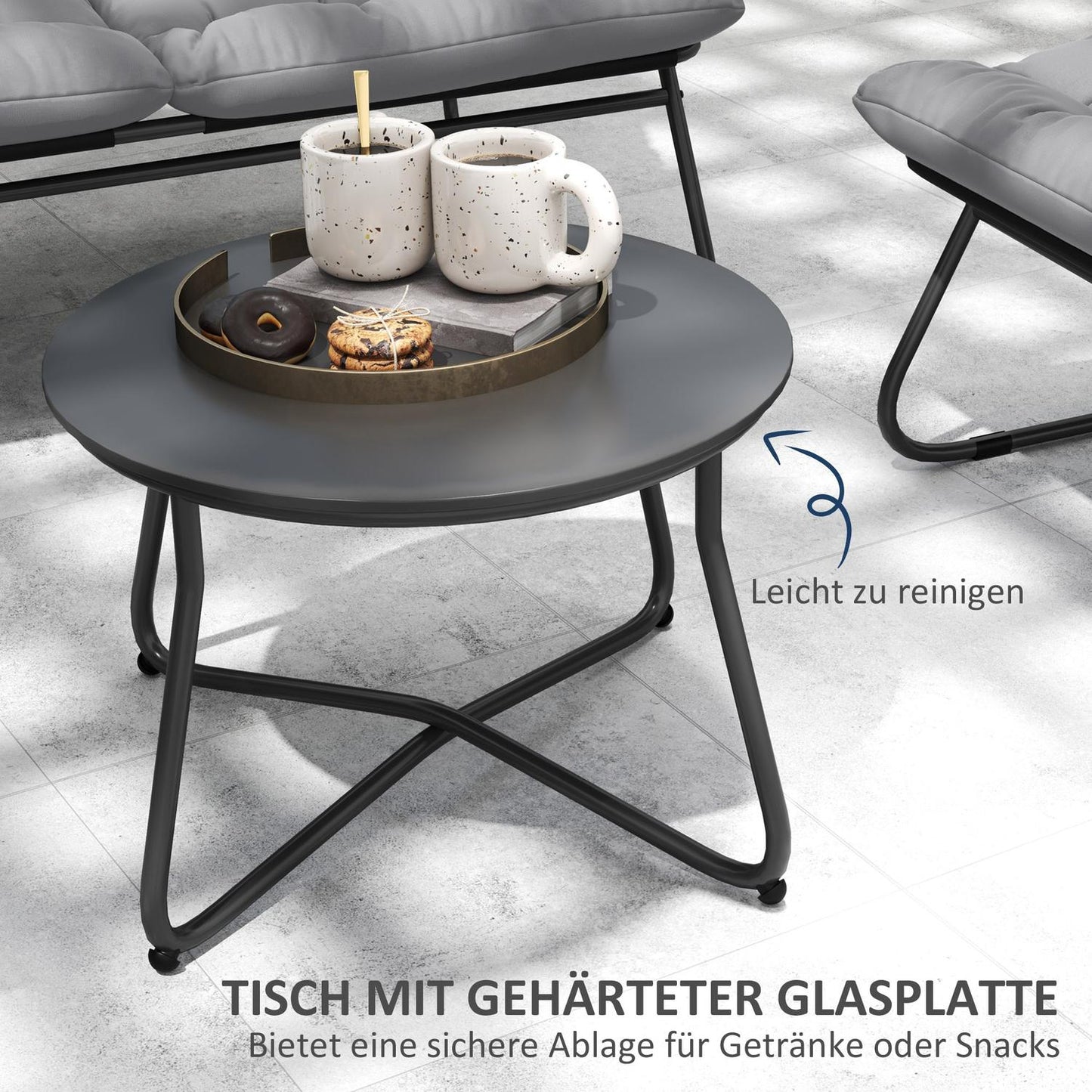 Outdoor Steel Garden Furniture Set of 4, Weather Resistant, Grey