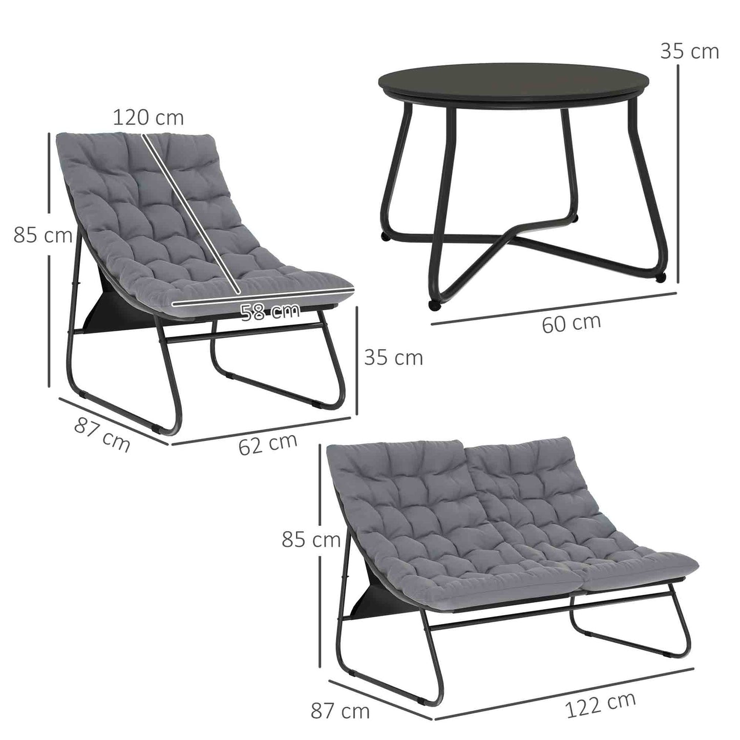 Outdoor Steel Garden Furniture Set of 4, Weather Resistant, Grey