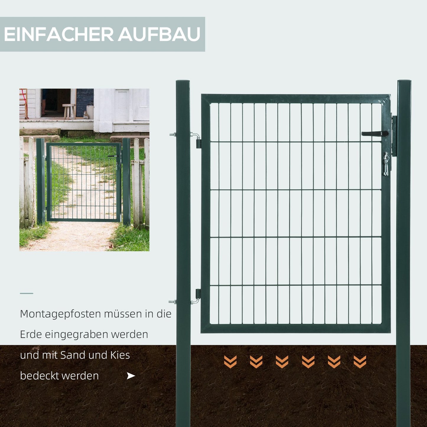 Steel garden gate with handle and lock, 97 x 150 cm, green