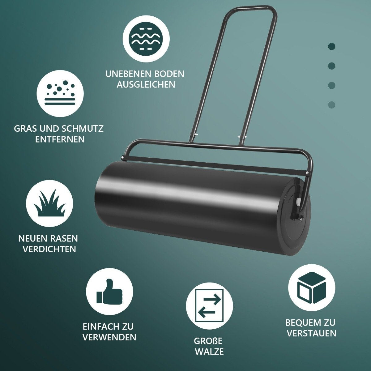 Steel lawn roller with water and sand roller Lawn roller with heavy roller Hand roller with U-shaped handle Black