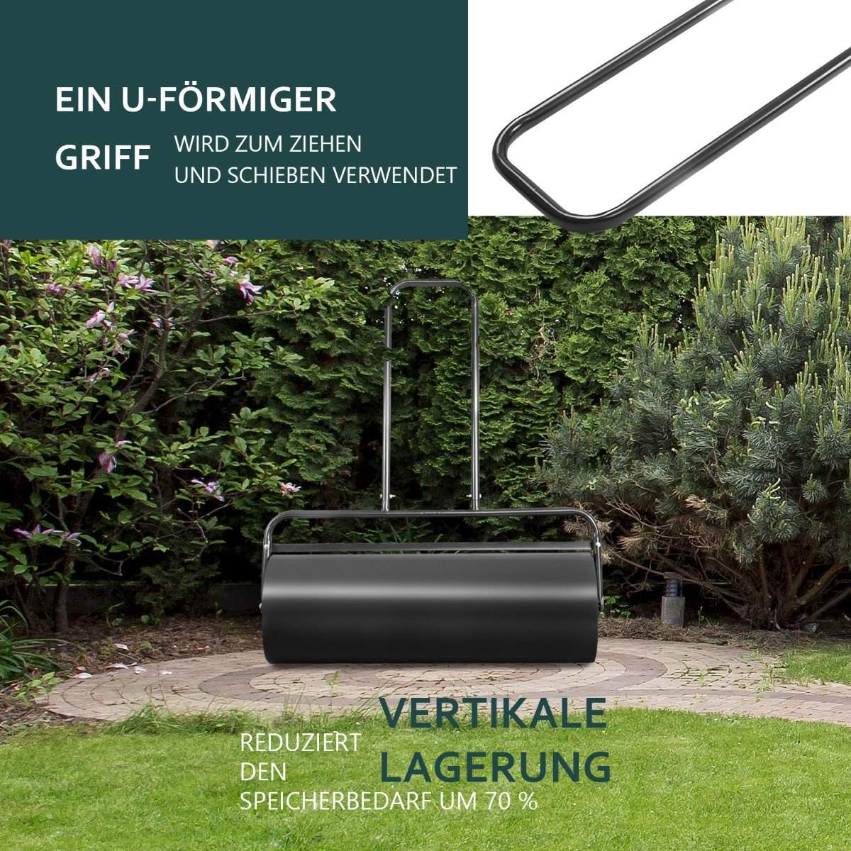Steel lawn roller with water and sand roller Lawn roller with heavy roller Hand roller with U-shaped handle Black