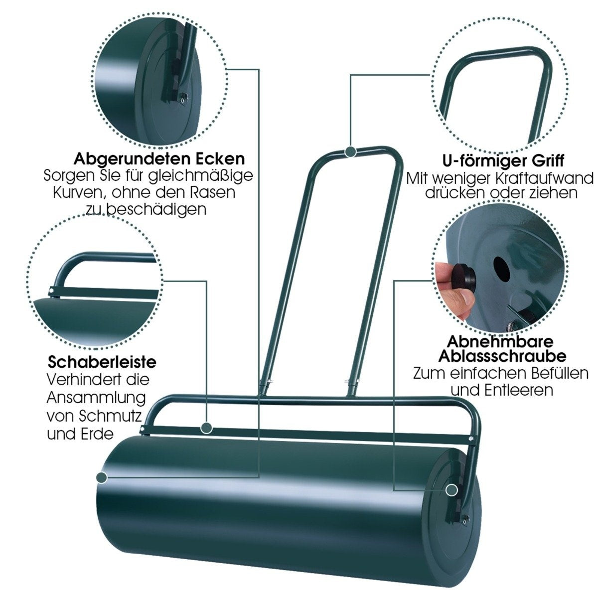 Steel lawn roller with water and sand roller Lawn roller with heavy roller Hand roller with U-shaped handle Green