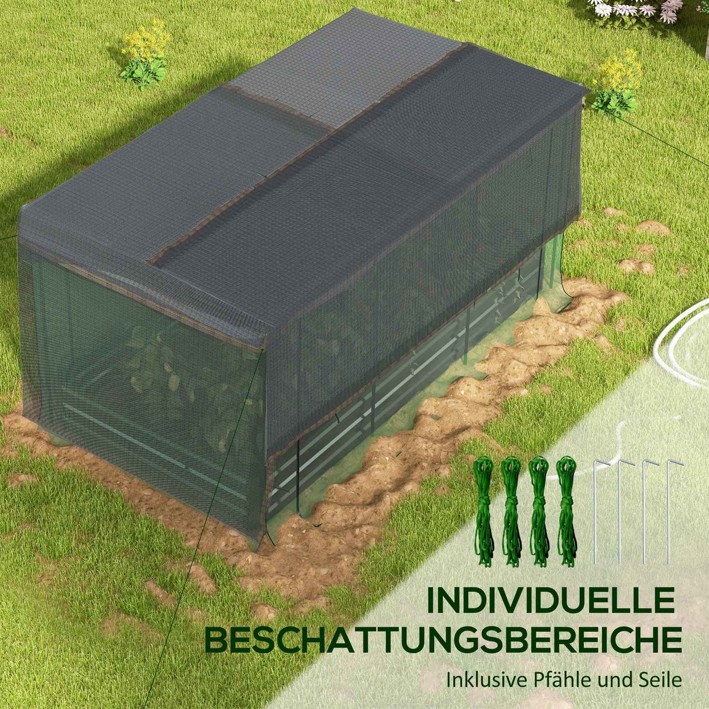 Steel garden bed with bird netting, dark grey, 230x110x110 cm