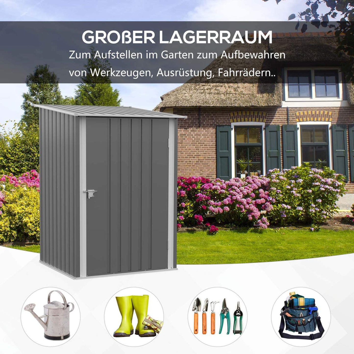Lockable steel garden cabinet, Nice roof, 0.92 m², Grey