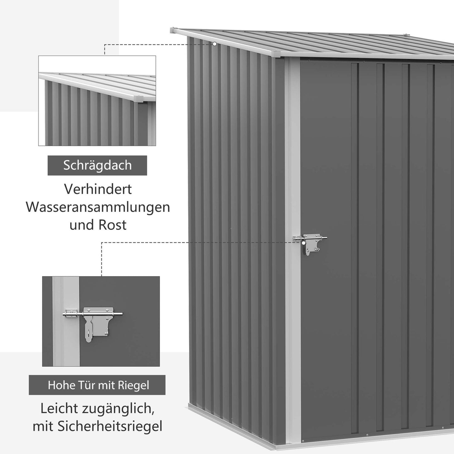 Lockable steel garden cabinet, Nice roof, 0.92 m², Grey
