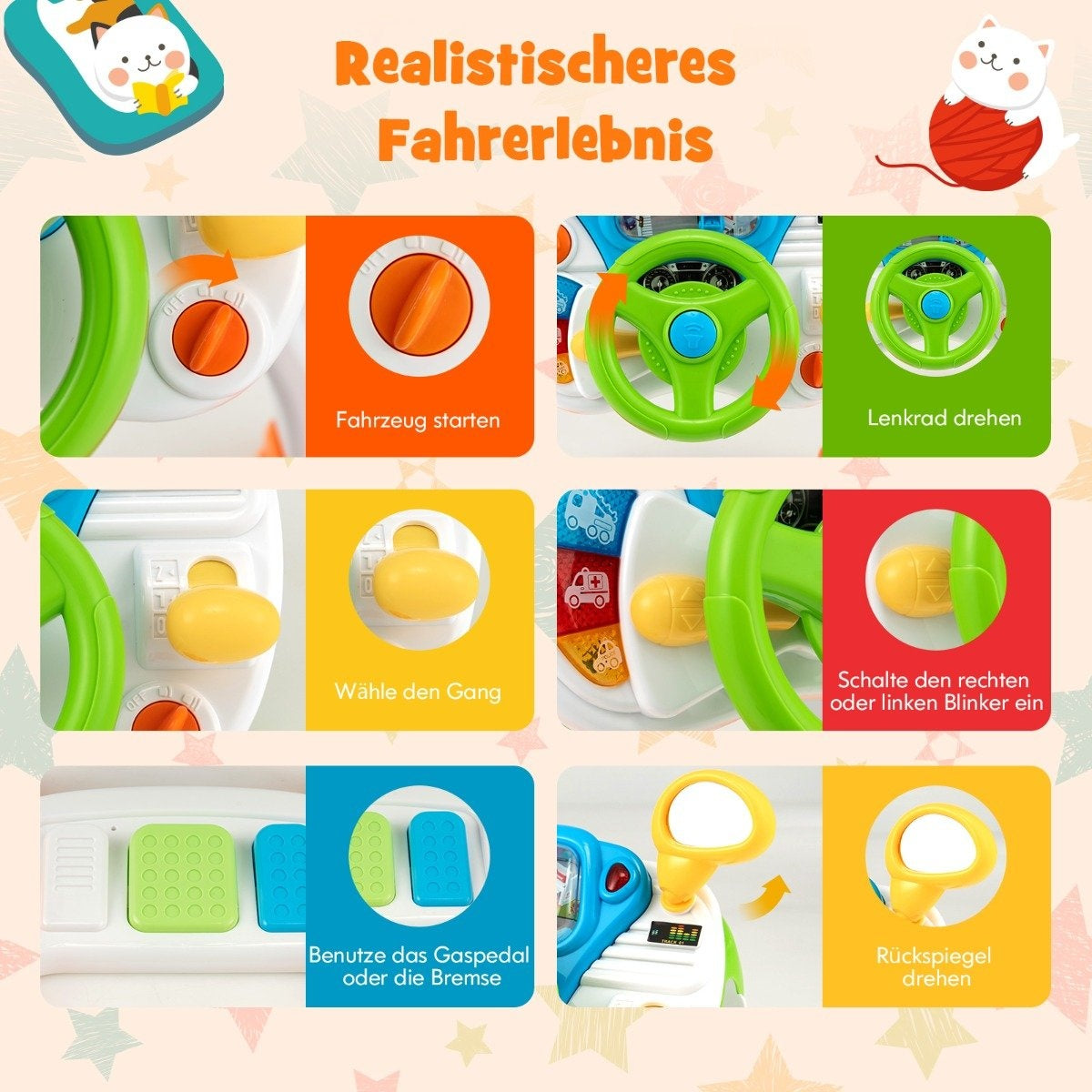 Steering Wheel Toy Interactive Driving Toy with Stool & Light & Music & Megaphone