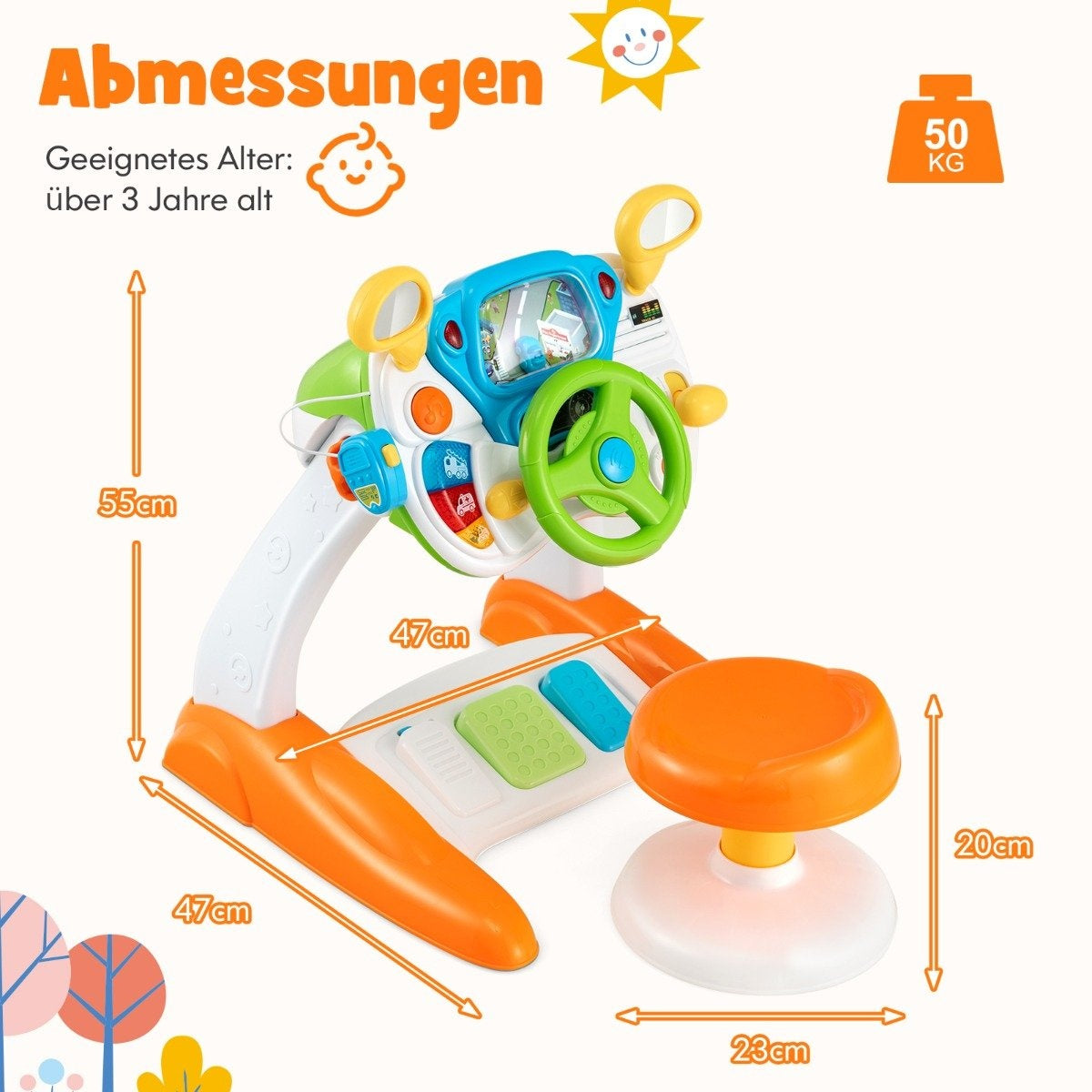 Steering Wheel Toy Interactive Driving Toy with Stool & Light & Music & Megaphone