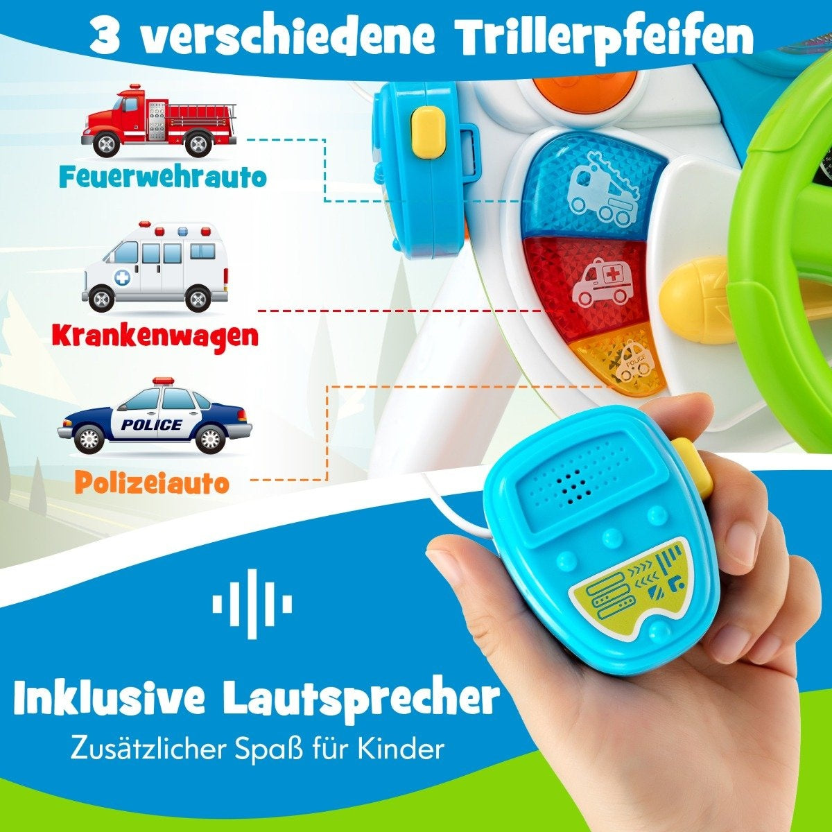 Steering Wheel Toy Interactive Driving Toy with Stool & Light & Music & Megaphone