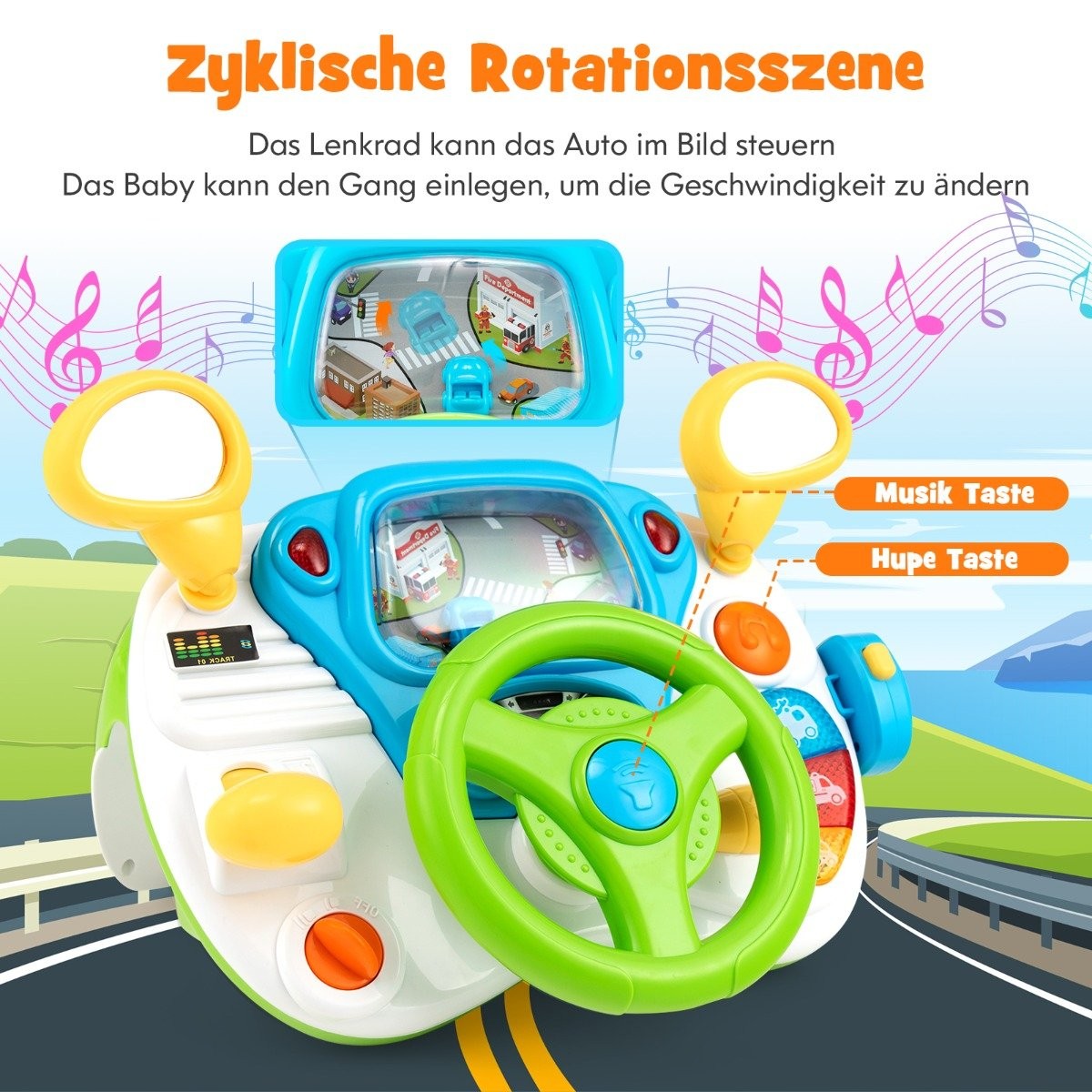 Steering Wheel Toy Interactive Driving Toy with Stool & Light & Music & Megaphone