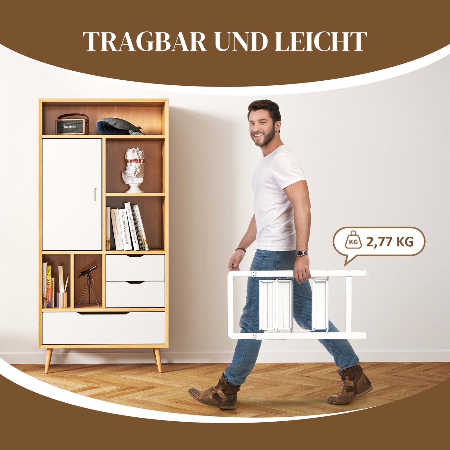 Folding step ladder, anti-slip, 3 steps, 150 kg capacity
