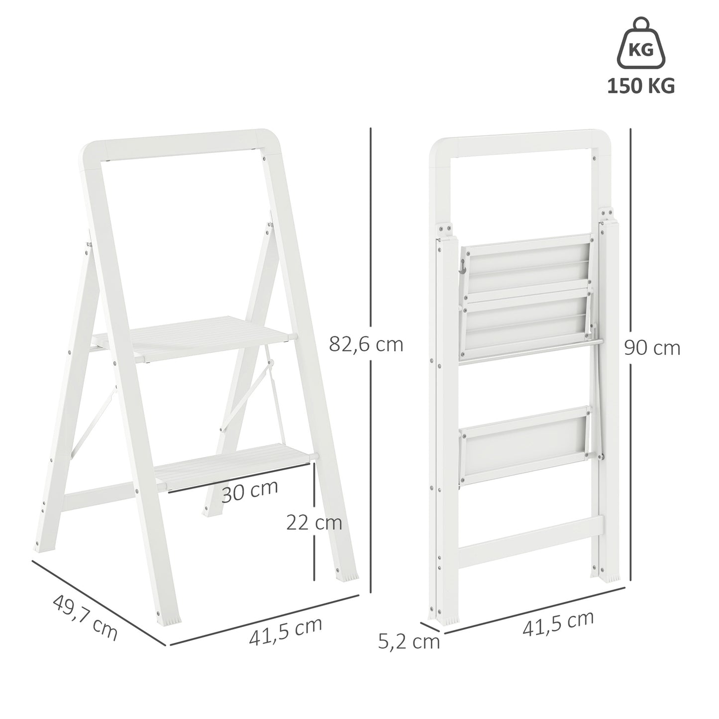 Folding step ladder, anti-slip, 3 steps, 150 kg capacity