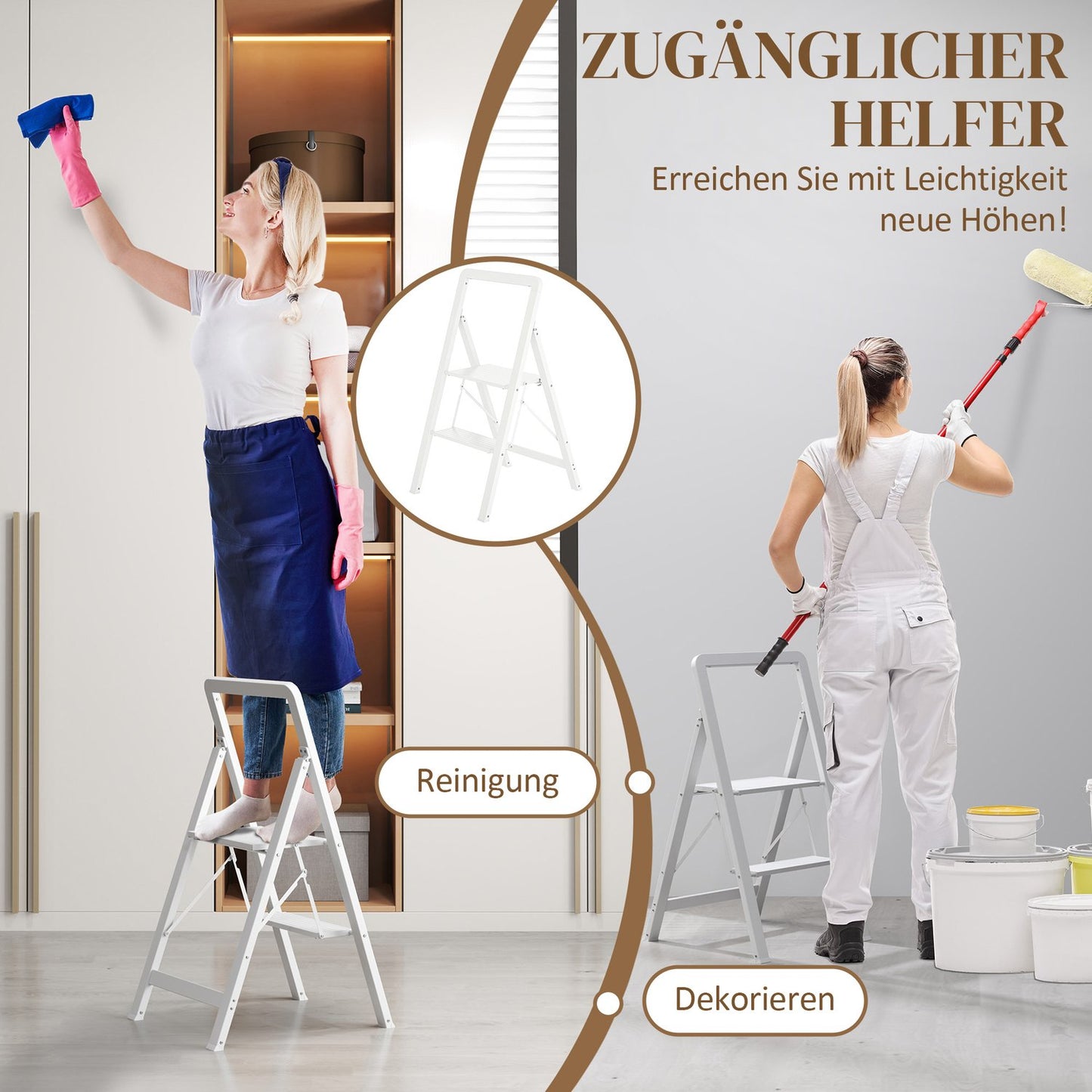Folding step ladder, anti-slip, 3 steps, 150 kg capacity