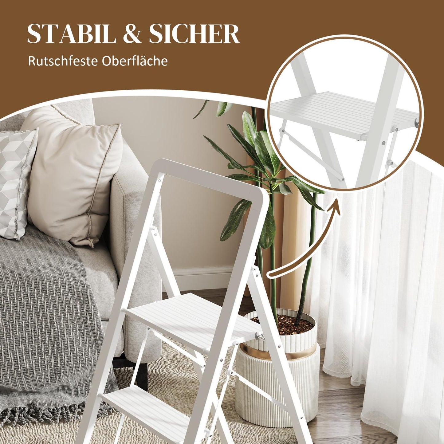 Folding aluminum stepladder, anti-slip, 150 kg capacity