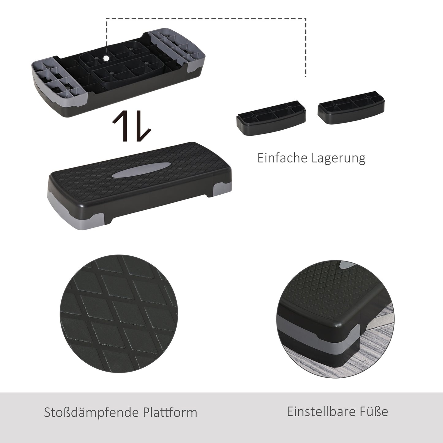 Adjustable Aerobic Stepper, 68x29x15cm, Black/Grey