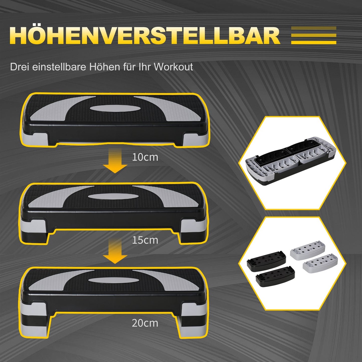 Adjustable Aerobic Stepper, 3 heights, 150 kg capacity