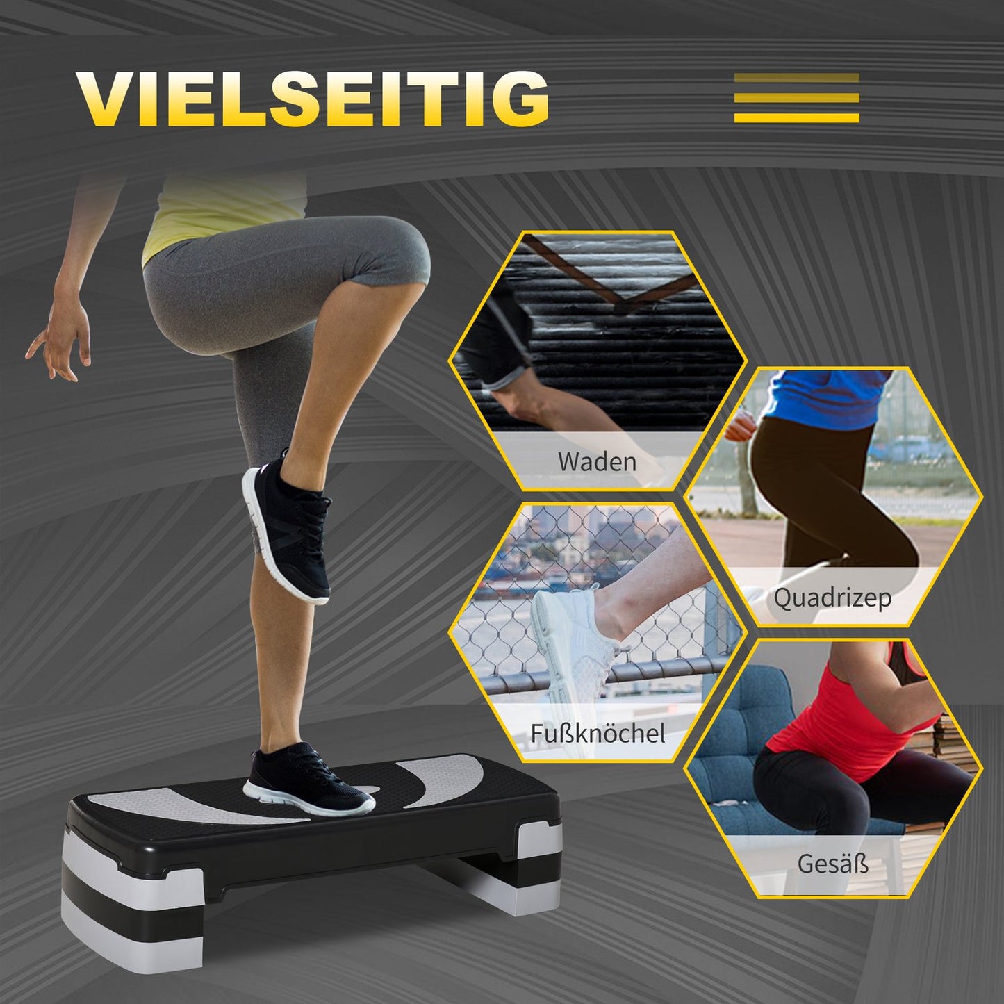 Adjustable Aerobic Stepper, 3 heights, 150 kg capacity