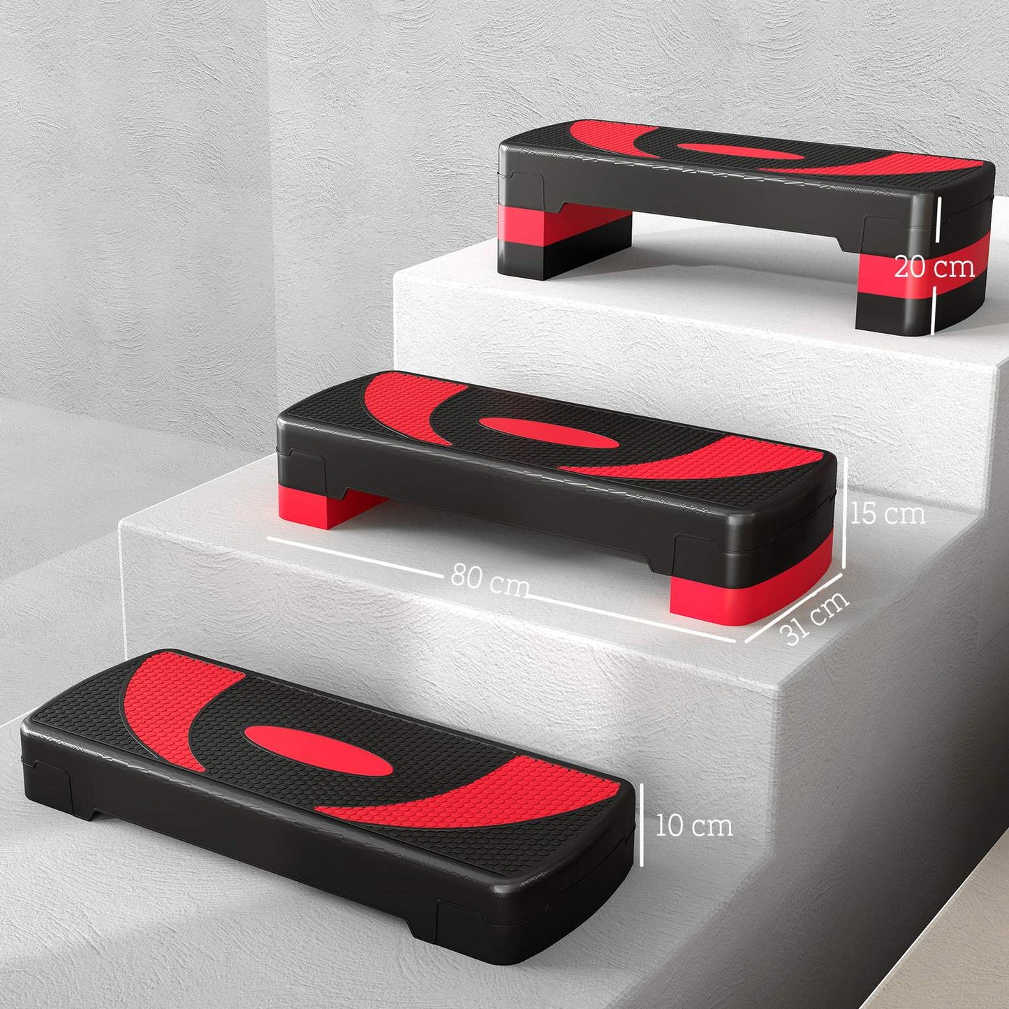 Adjustable Aerobic Stepper - 3 Heights for Fitness, Red