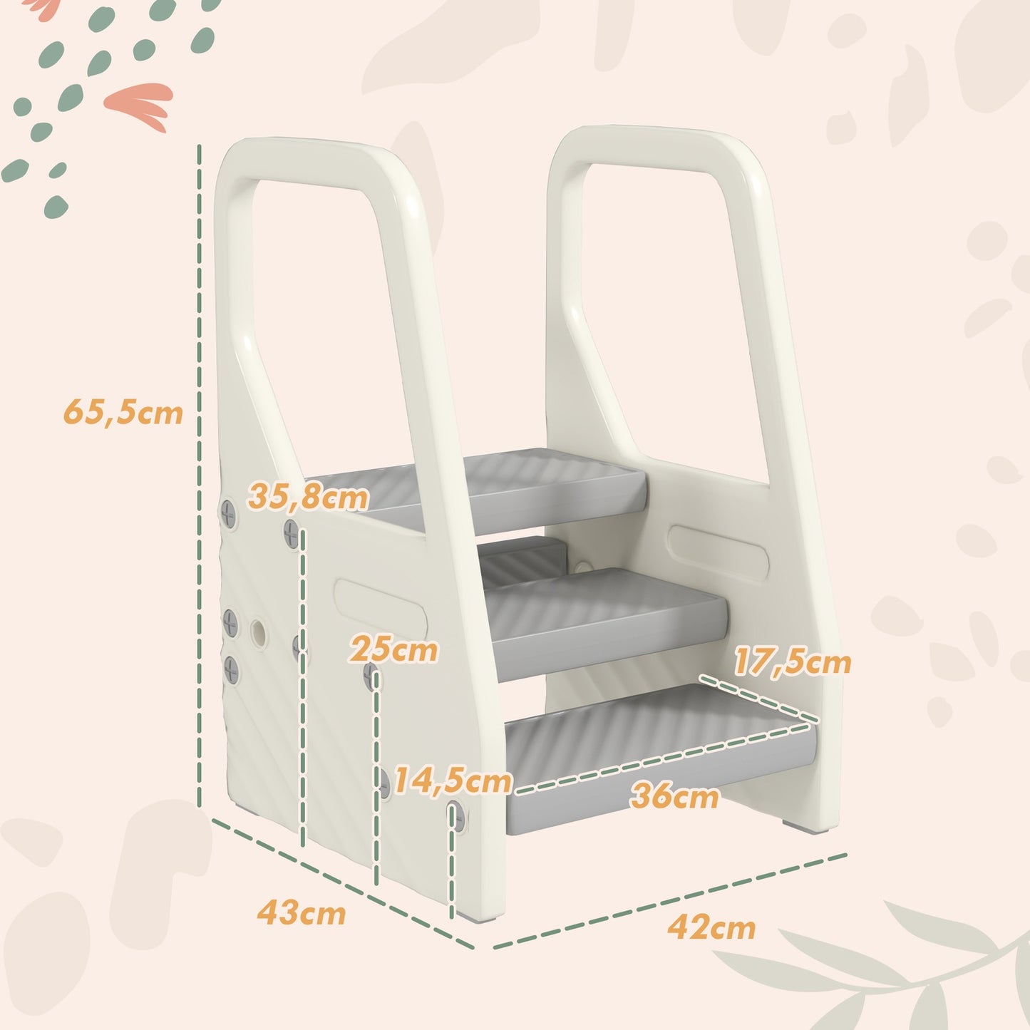 3-step stool for children, adjustable, anti-slip