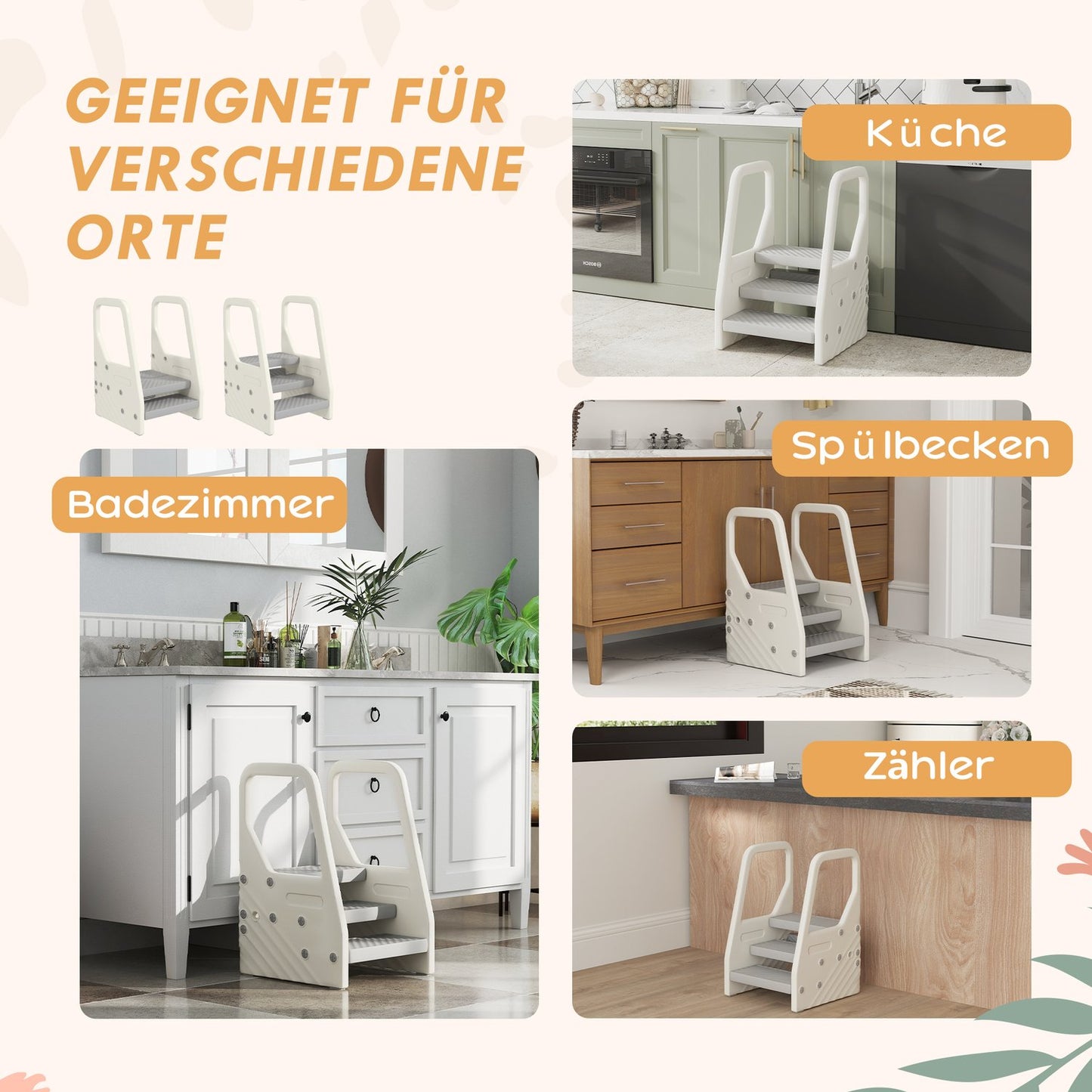 3-step stool for children, adjustable, anti-slip