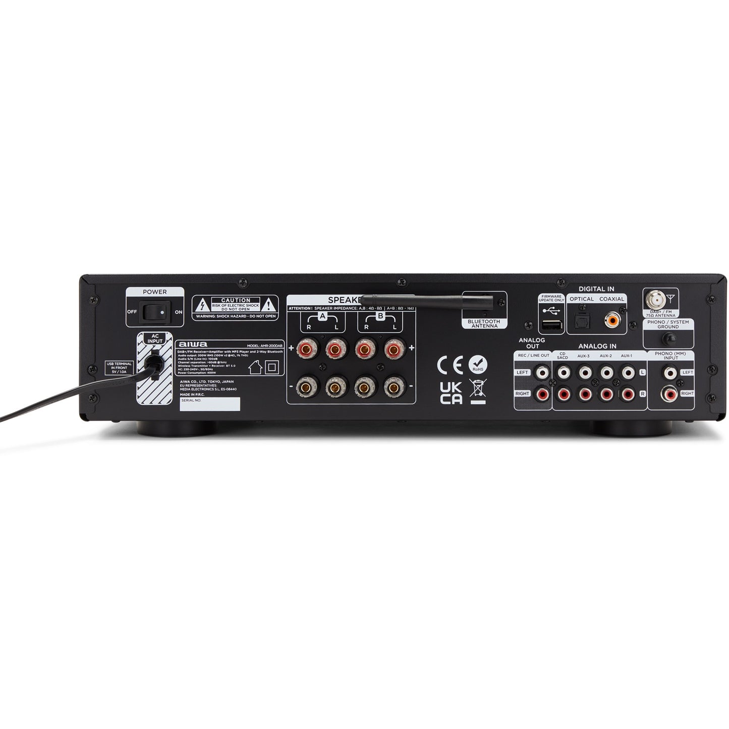 Stereo Receiver with Bluetooth, 2x100W RMS @4Ohm