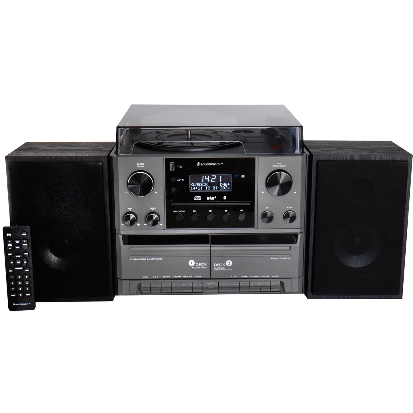 Stereo music center MCD5600 with DAB+/FM radio, CD/MP3, turntable, double cassette, USB, Bluetooth