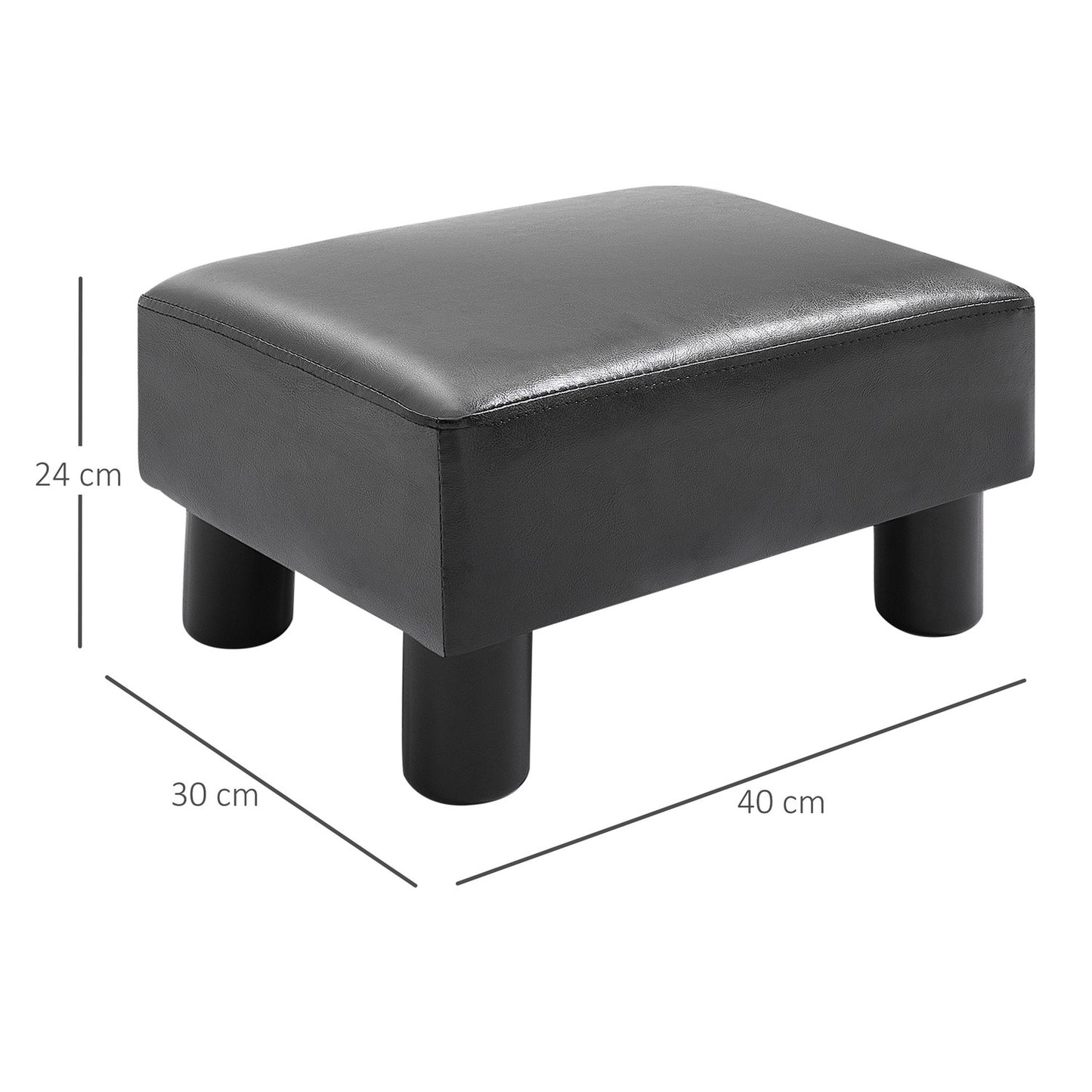 Black Chesterfield stool in artificial leather - 40x30x24cm