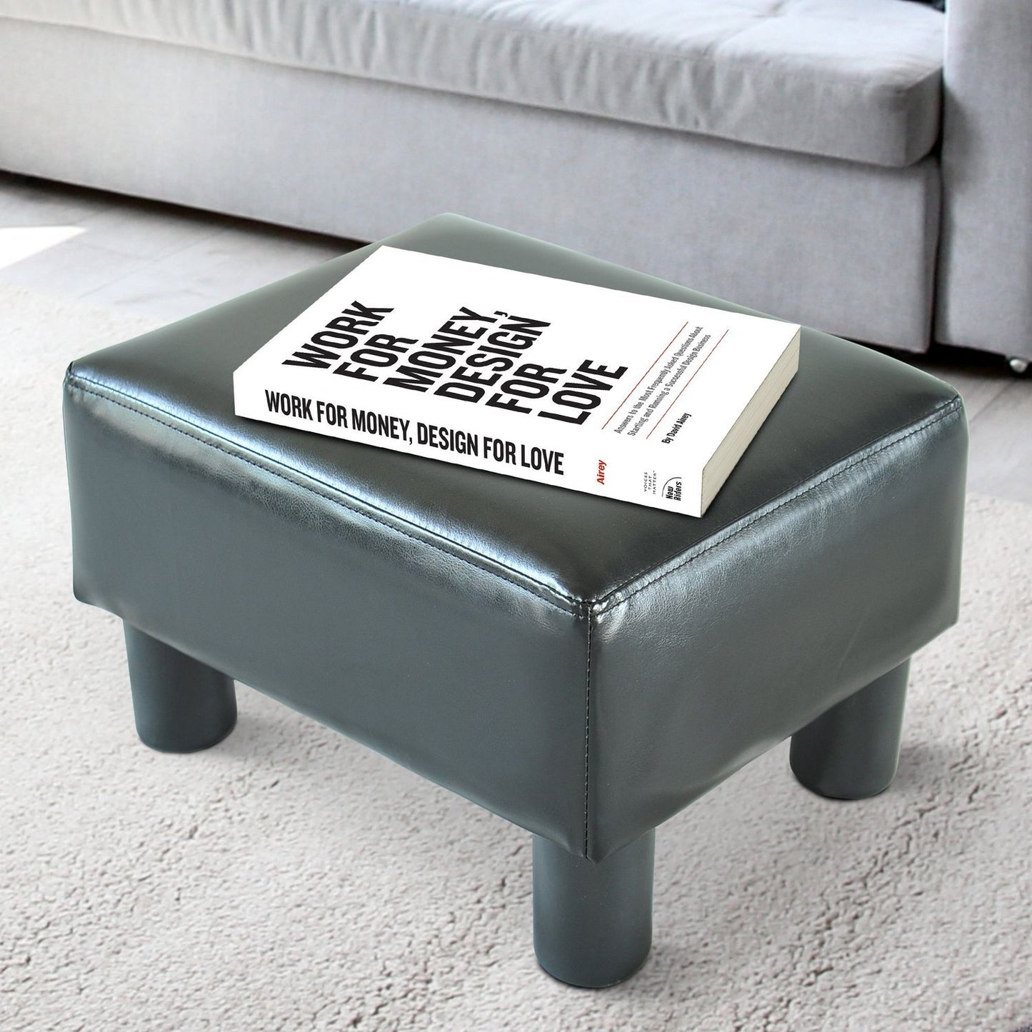 Black Chesterfield stool in artificial leather - 40x30x24cm