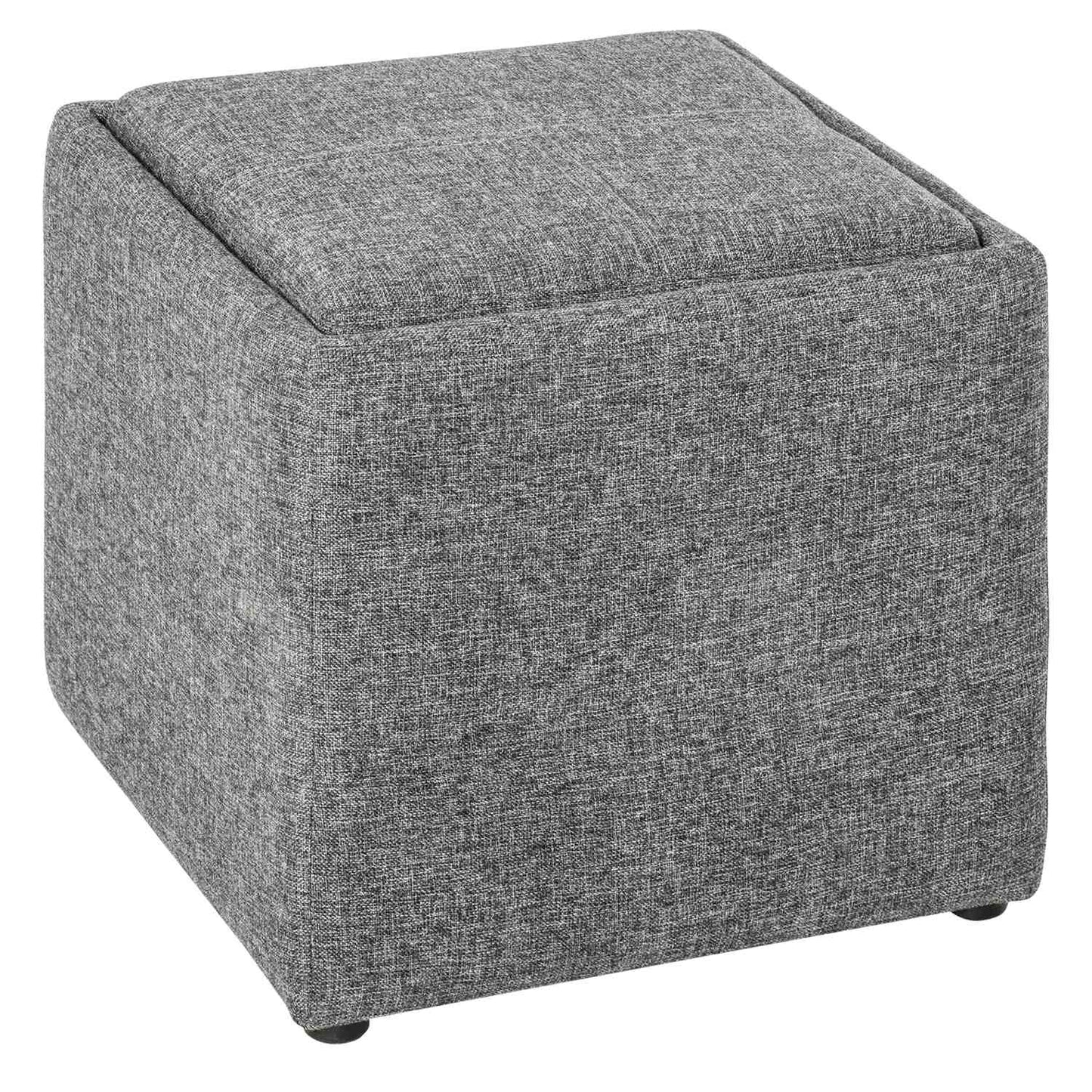 Stool with storage - Covered dark gray linen, 42x42x41 Cm